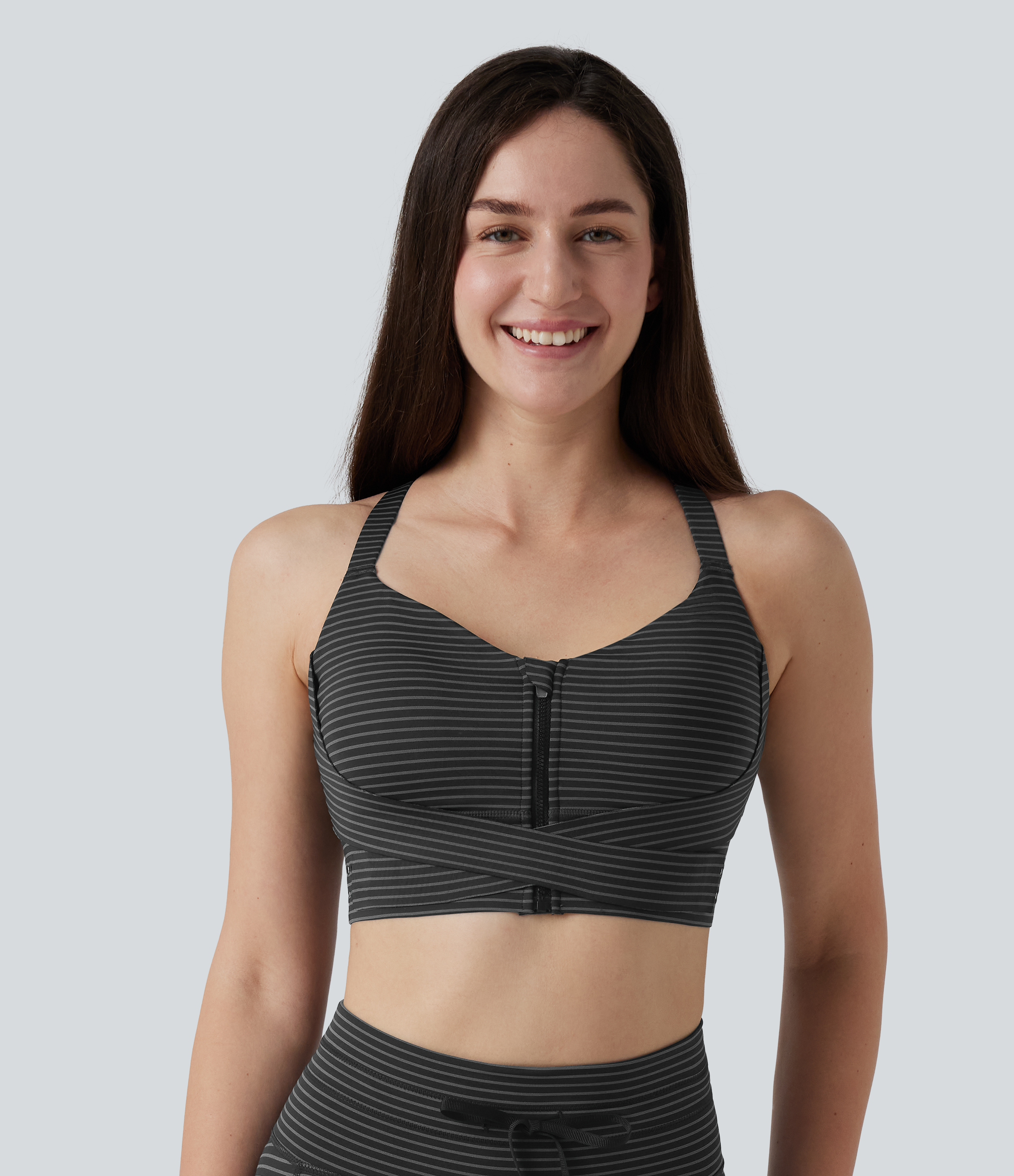 Steel Stripe Gestreifter Lauf-Sport-BH, mittlerer Halt, Push-Up, mit Reißverschluss und verstellbarer integrierter BH-Schnalle / 2