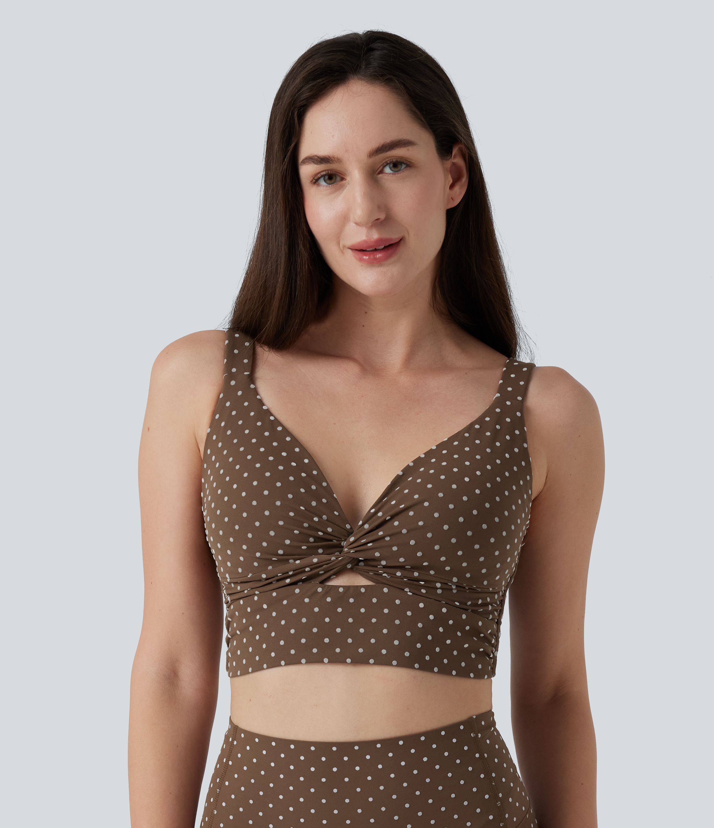 Halara UltraSculpt™ Light Support V-Neck Polka Dot Yoga Sports Bra with Molded Cups