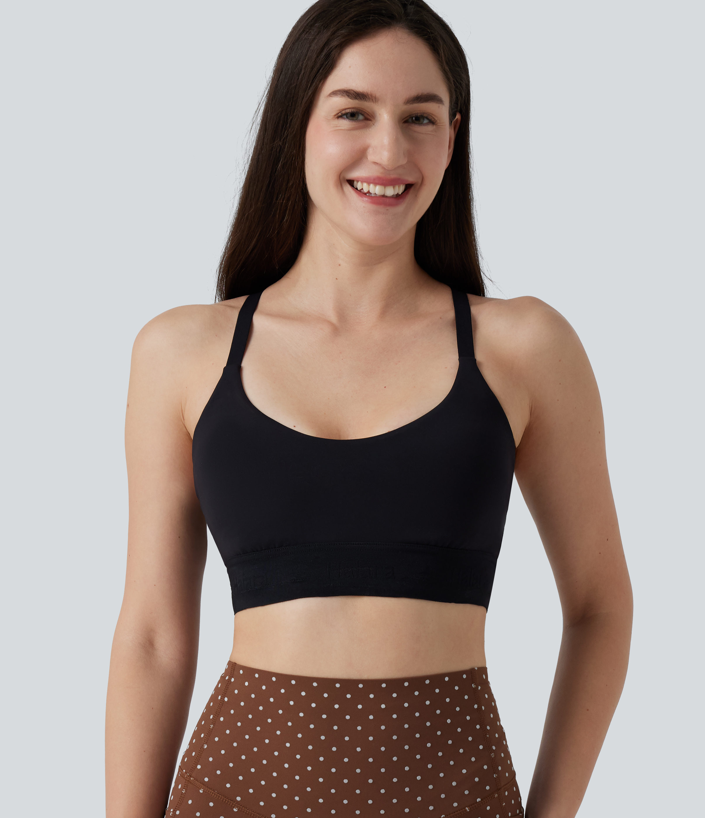 Halara UltraSculpt™ Light Support V-Neck Polka Dot Yoga Sports Bra with Molded Cups  - Slate Black Dot - L push up bra strapless bra