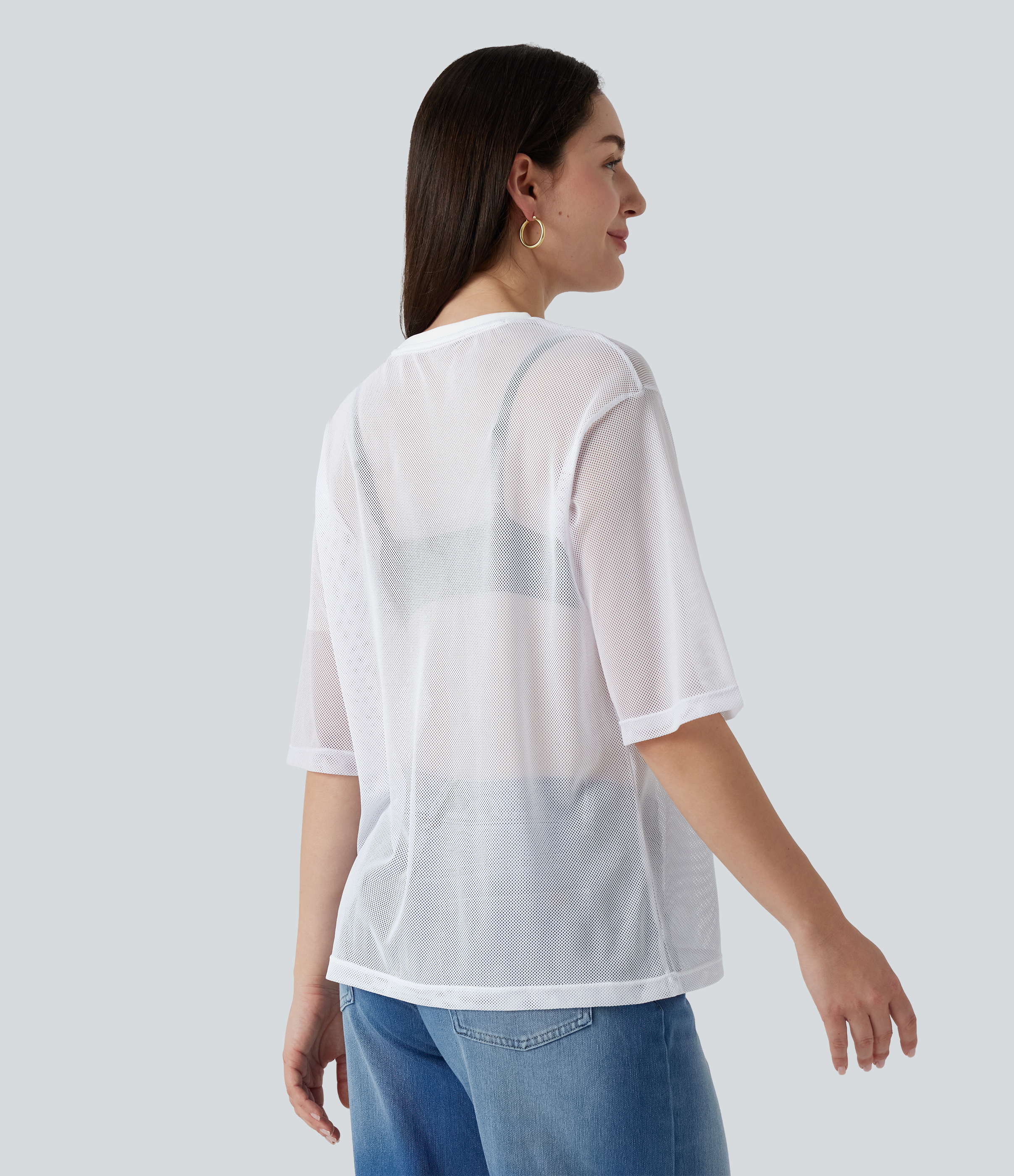 Frost White T-shirt décontracté à col rond et manches courtes, en maille, à séchage rapide. / 2