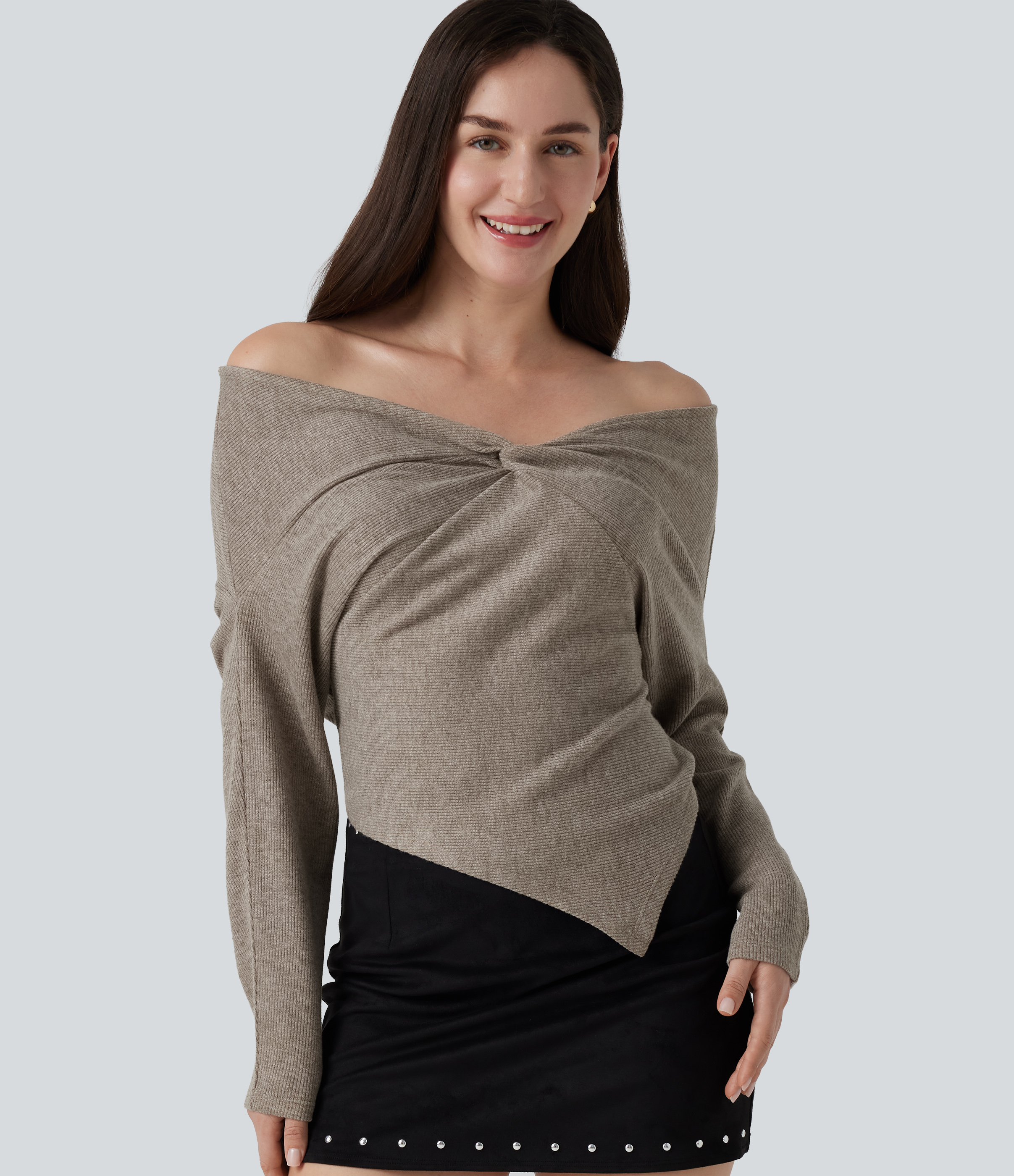 Off Shoulder Batwing Long Sleeve Asymmetric Casual Top