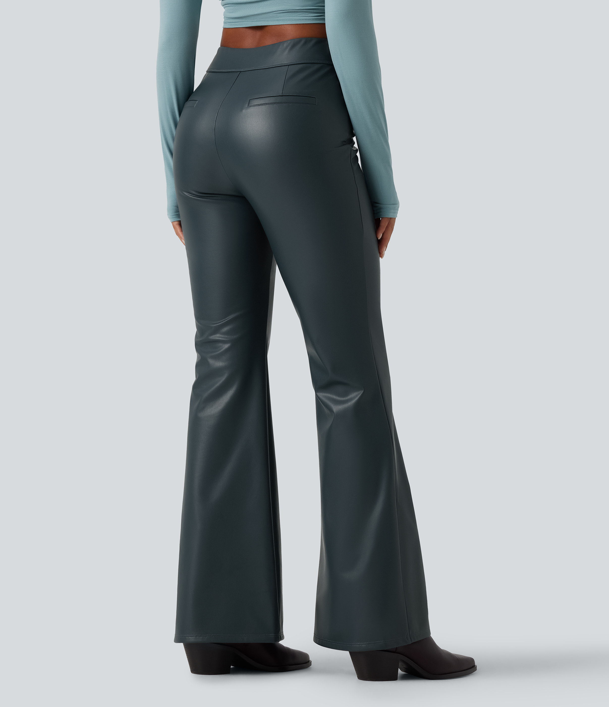 Stratified Sea Lässige Bootcut-Hose aus dehnbarem PU-Fleece mit mittlerer Bundhöhe und Taschen / 2