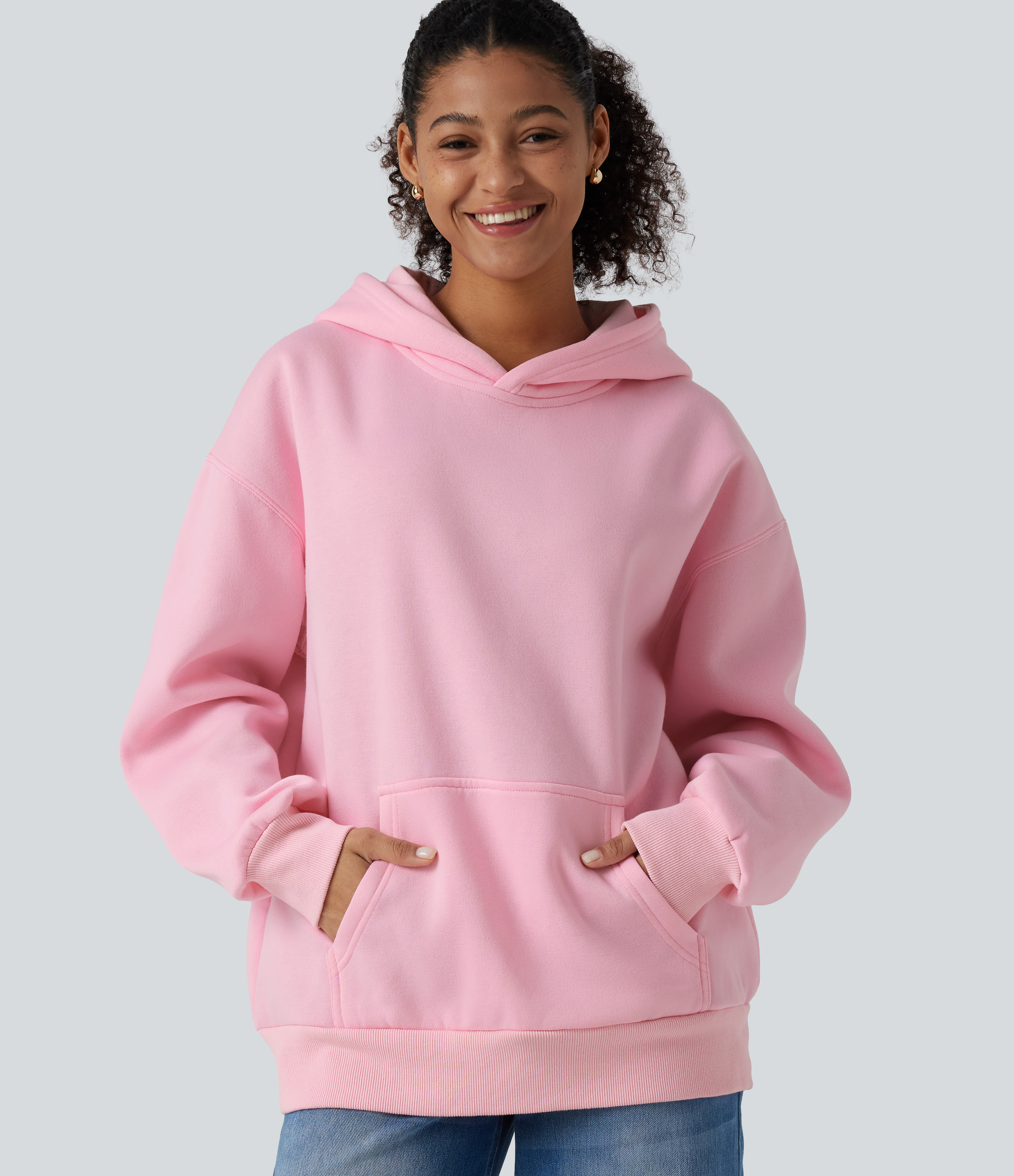 Hooded Round Neck Long Sleeve Casual Sweatshirt with Pocket