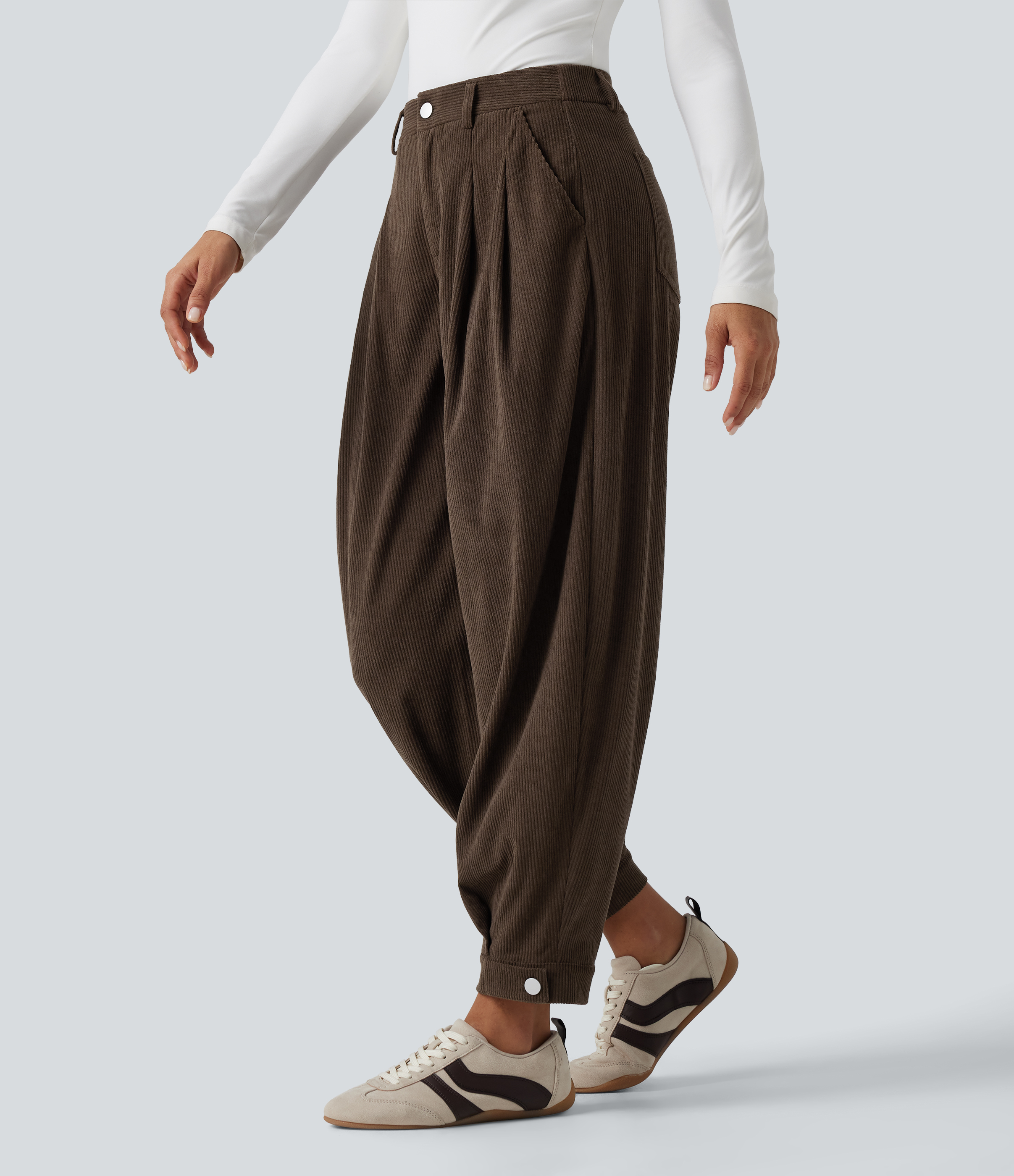 Mid Rise Corduroy Casual Balloon Joggers with Pockets
