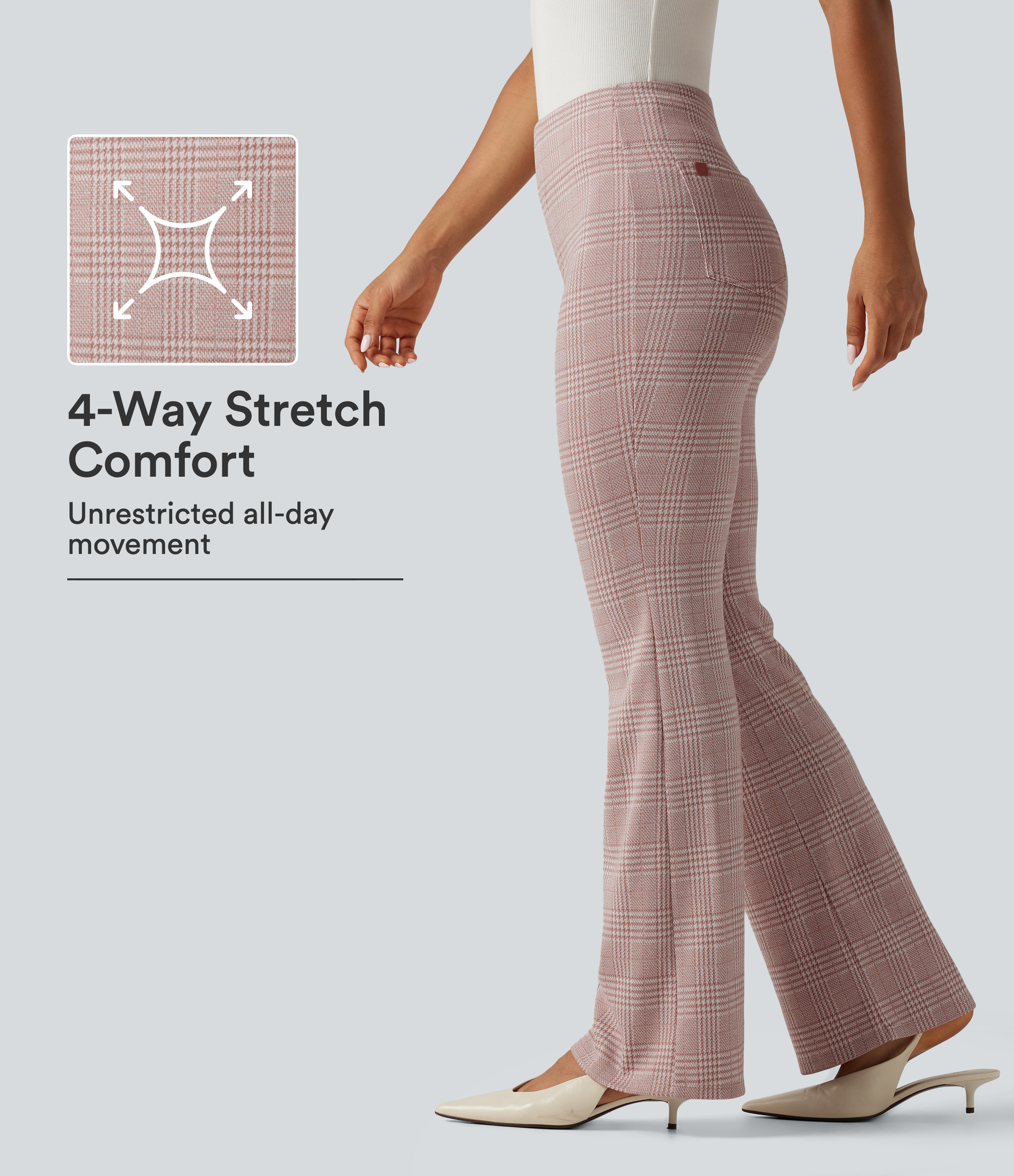 Halara Flex™ pantalones de trabajo acampanados de talle alto a cuadros con bolsillos