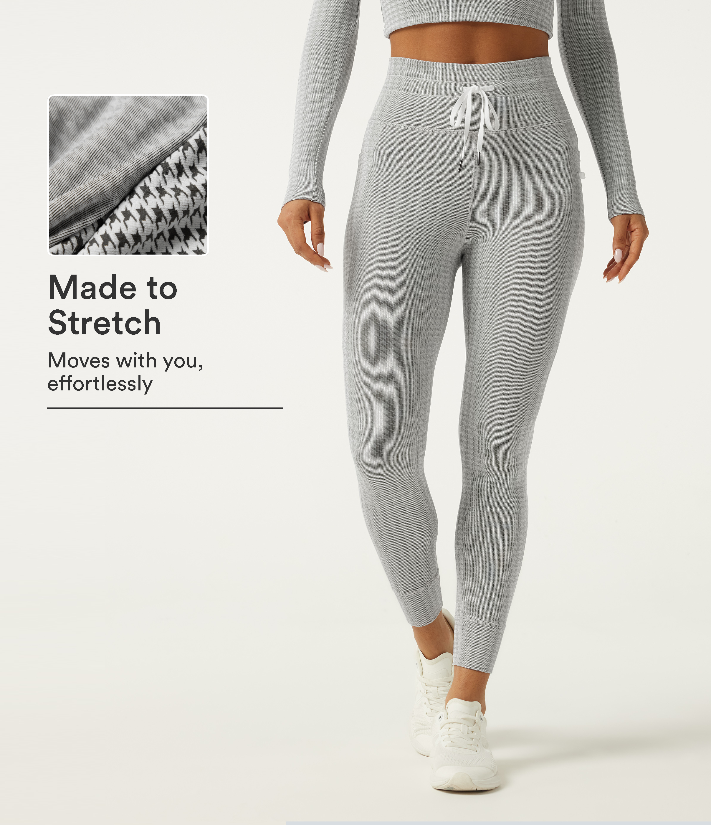 High Waisted Houndstooth Drawstring Yoga Legging with Pockets