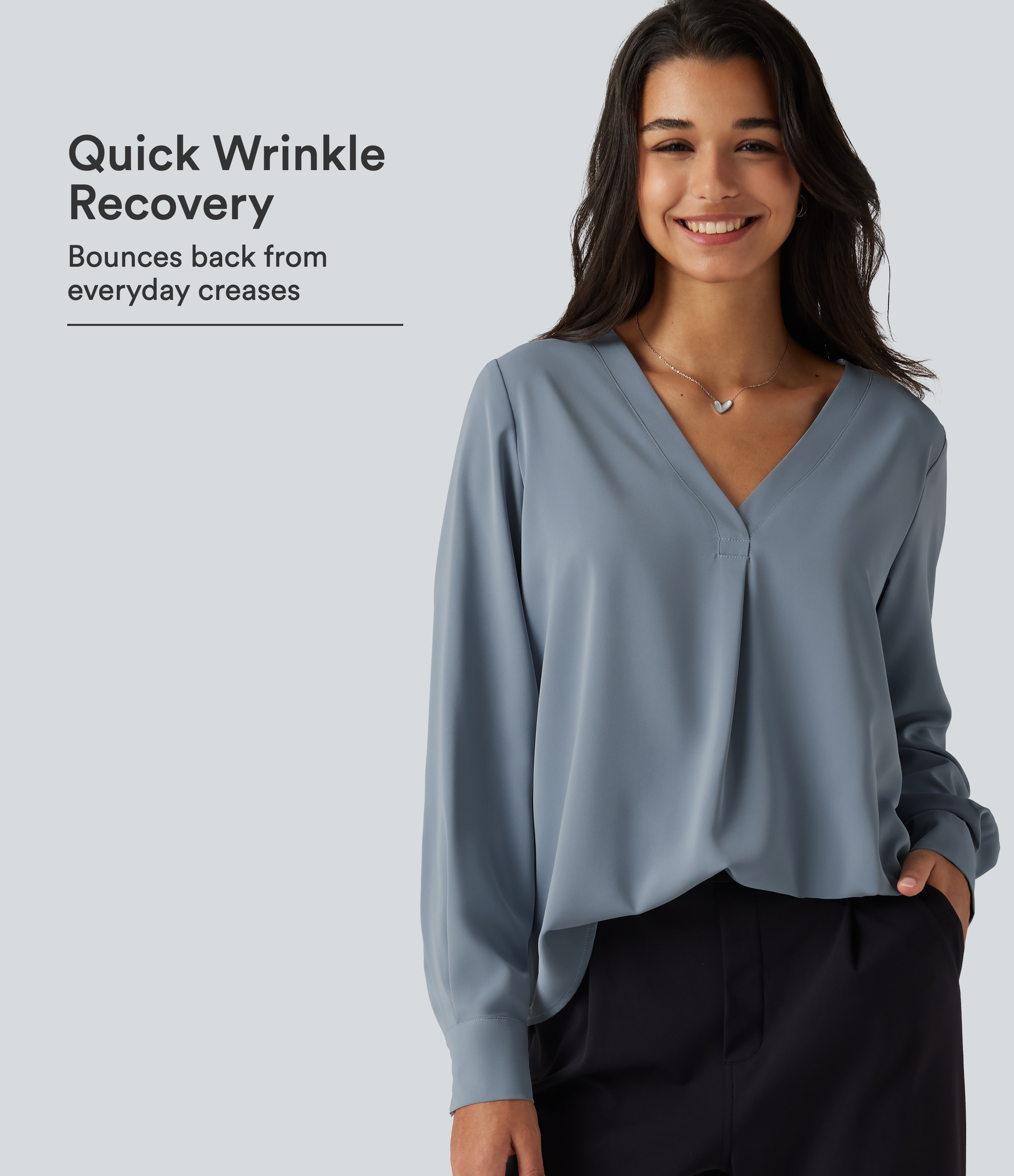Wrinkle Recovery V Neck Long Sleeve Work Blouse