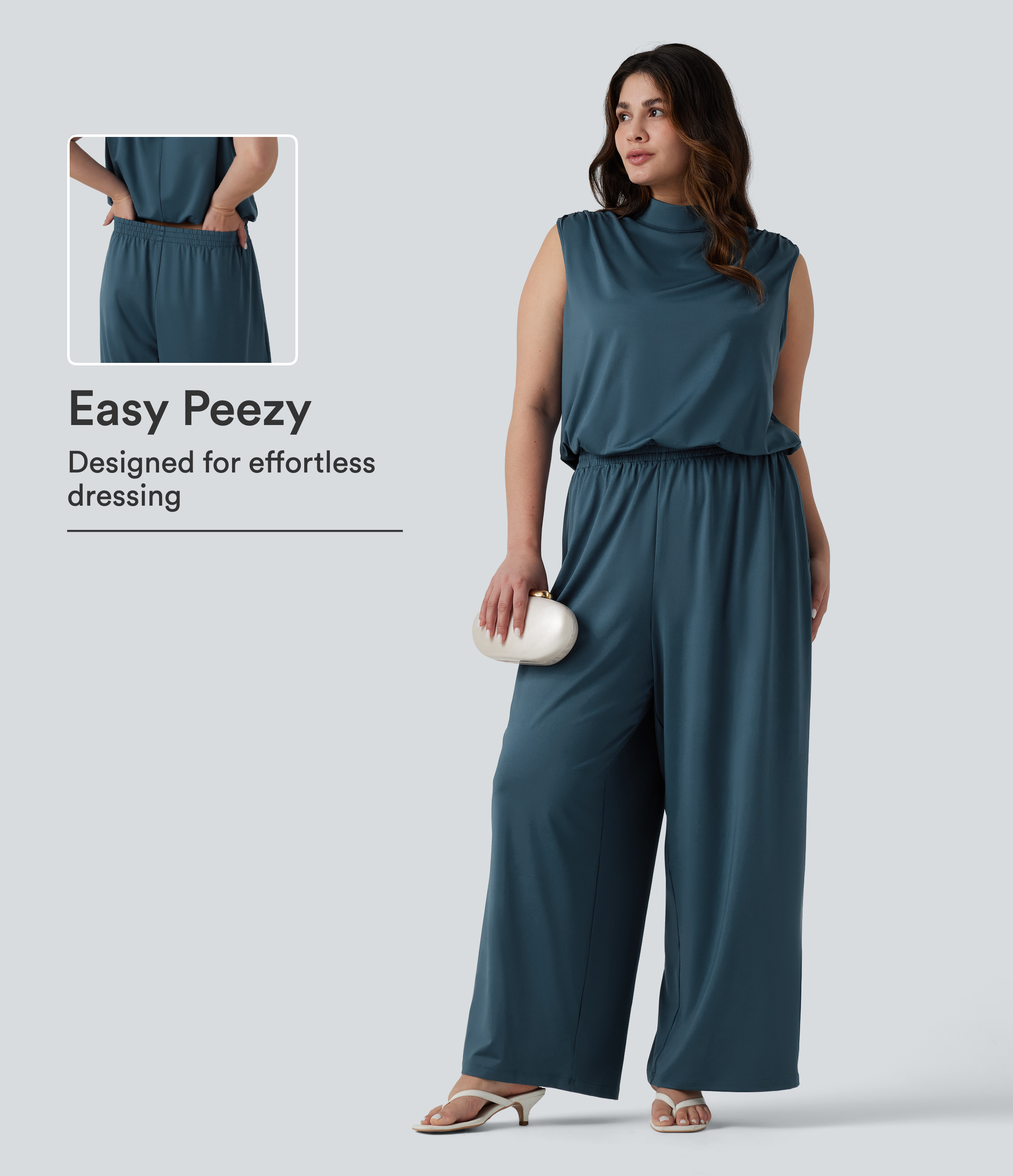 Plus Size Stand Collar Sleeveless Party Jumpsuit with Pockets-Easy Peezy Edition