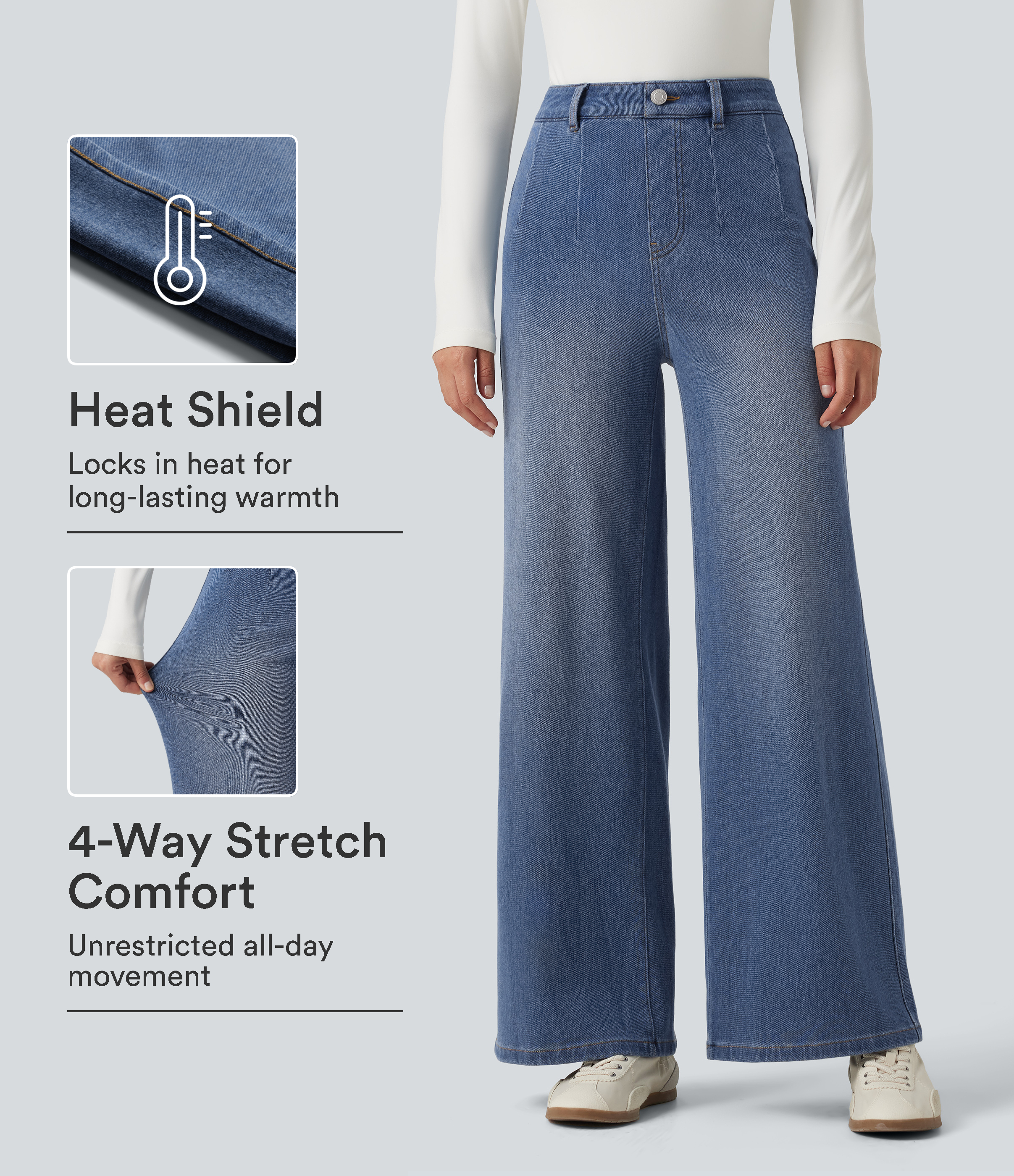 Halara Flex™ Denim Heat High Waisted Wide Leg Casual Jeans with Pockets