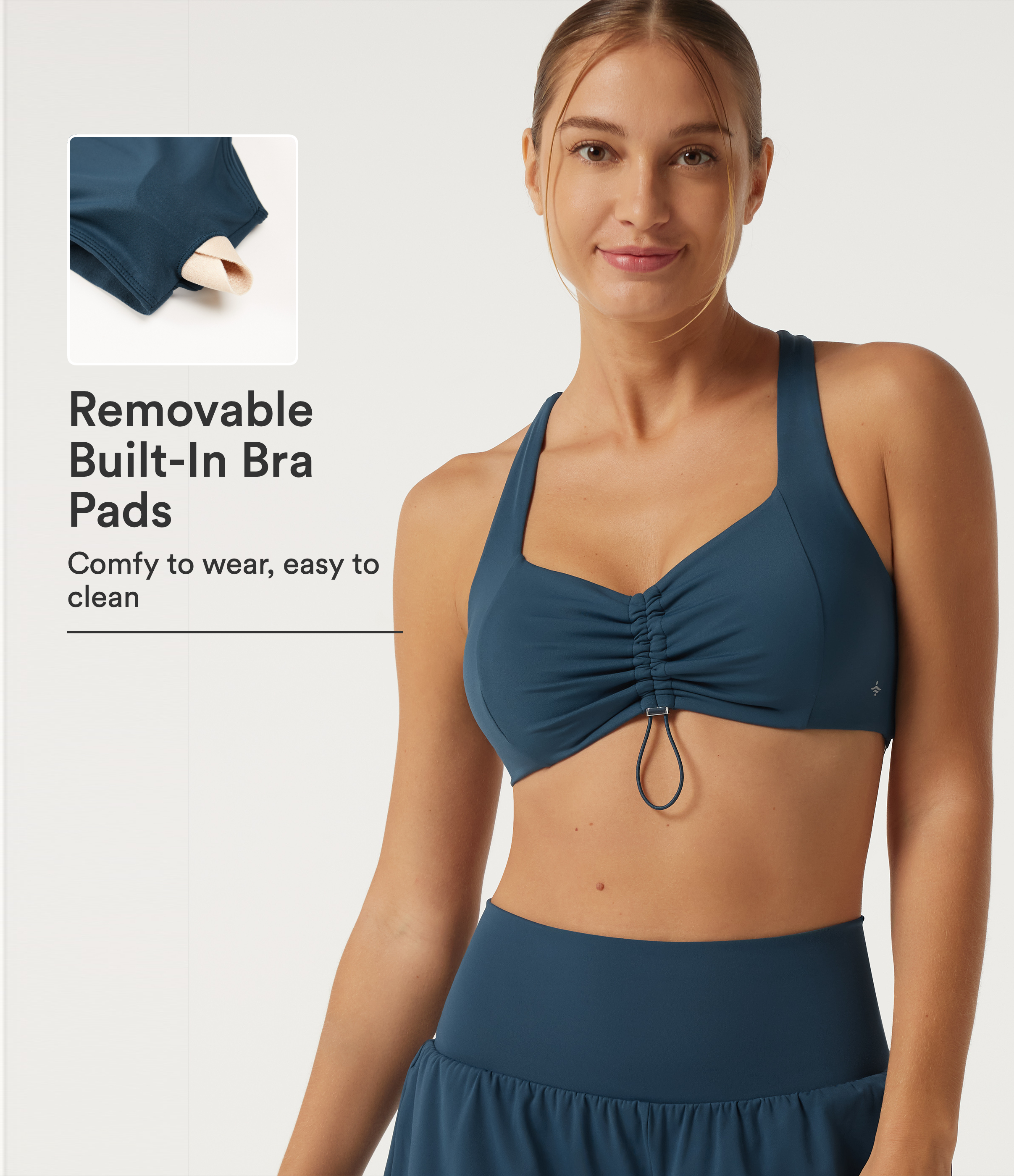 SoftlyZero Airy Light Support Sweetheart Neck Ruched Built-in Bra InstantCool Yoga Sports Top