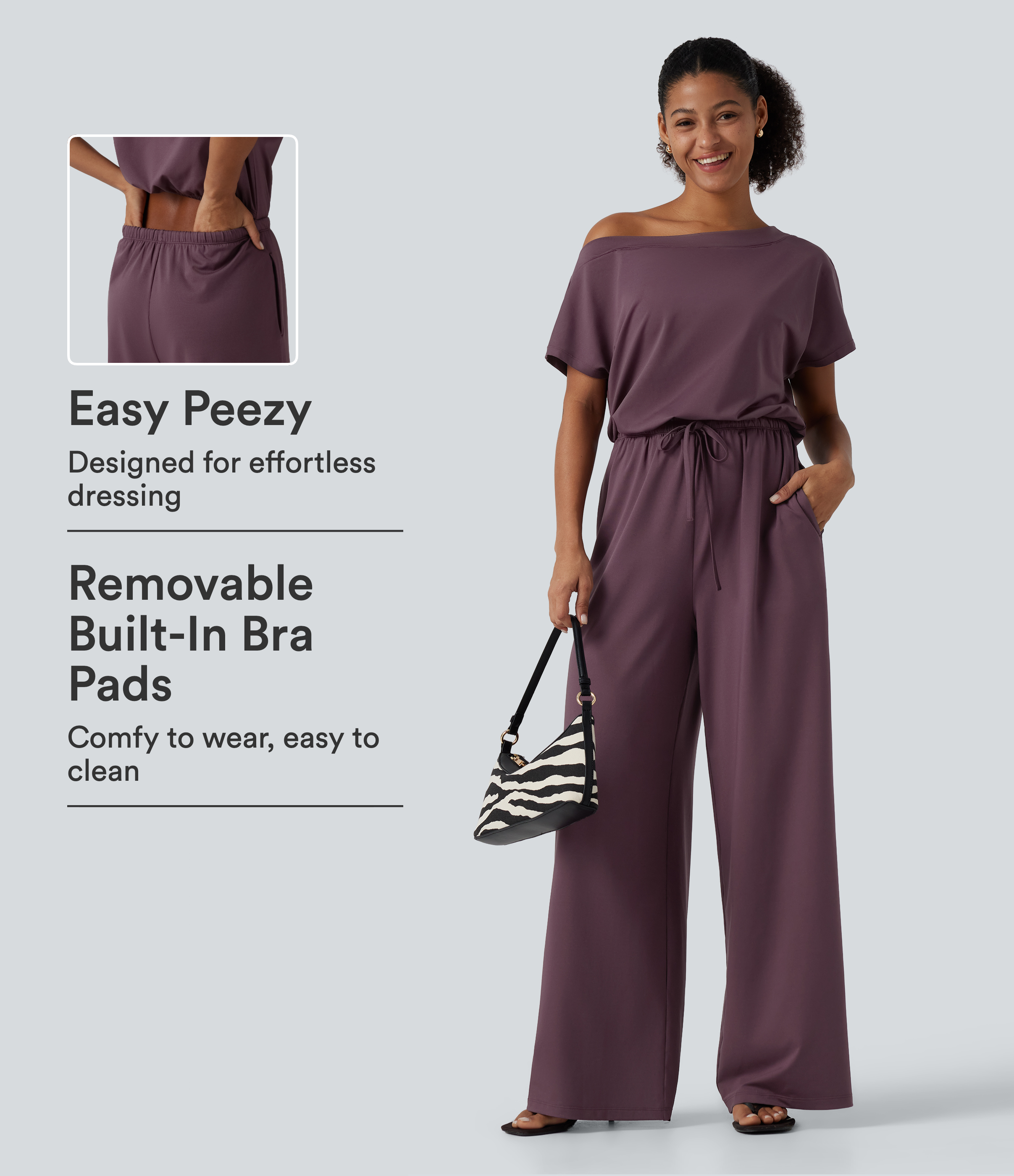 Combinaison décontractée une épaule à cordon, avec soutien-gorge intégré et poches — édition Easy Peezy