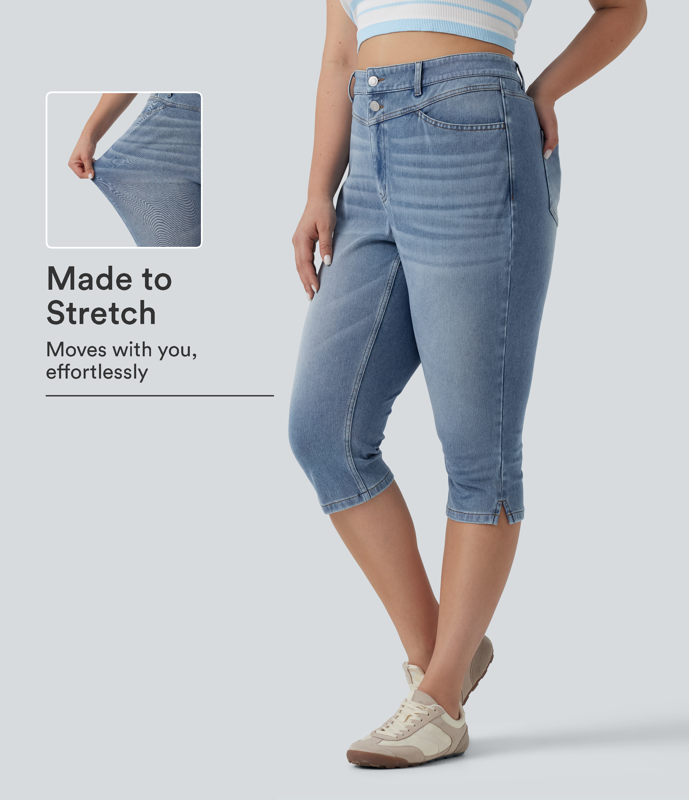 Halara Flex™ Plus Size High Waisted Split Capri Casual Slim Jeans with Pockets