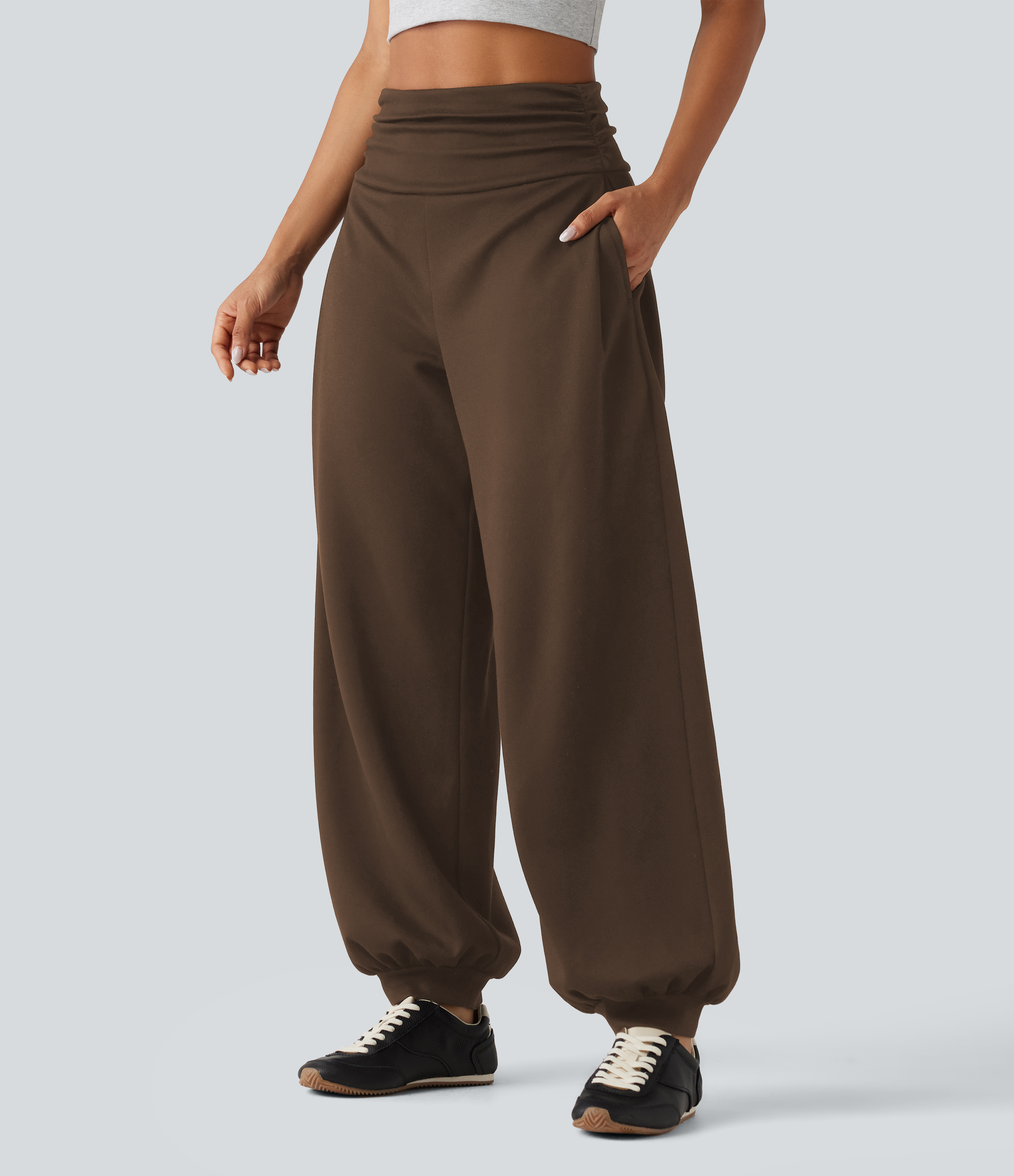 HIgh Waisted Ruched Balloon Casual Joggers with Pockets