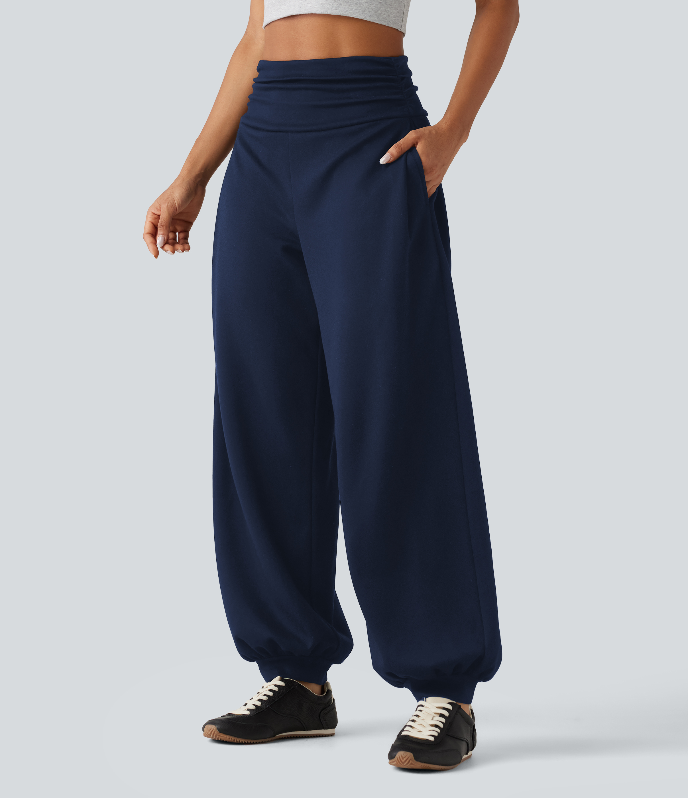 HIgh Waisted Ruched Balloon Casual Joggers with Pockets