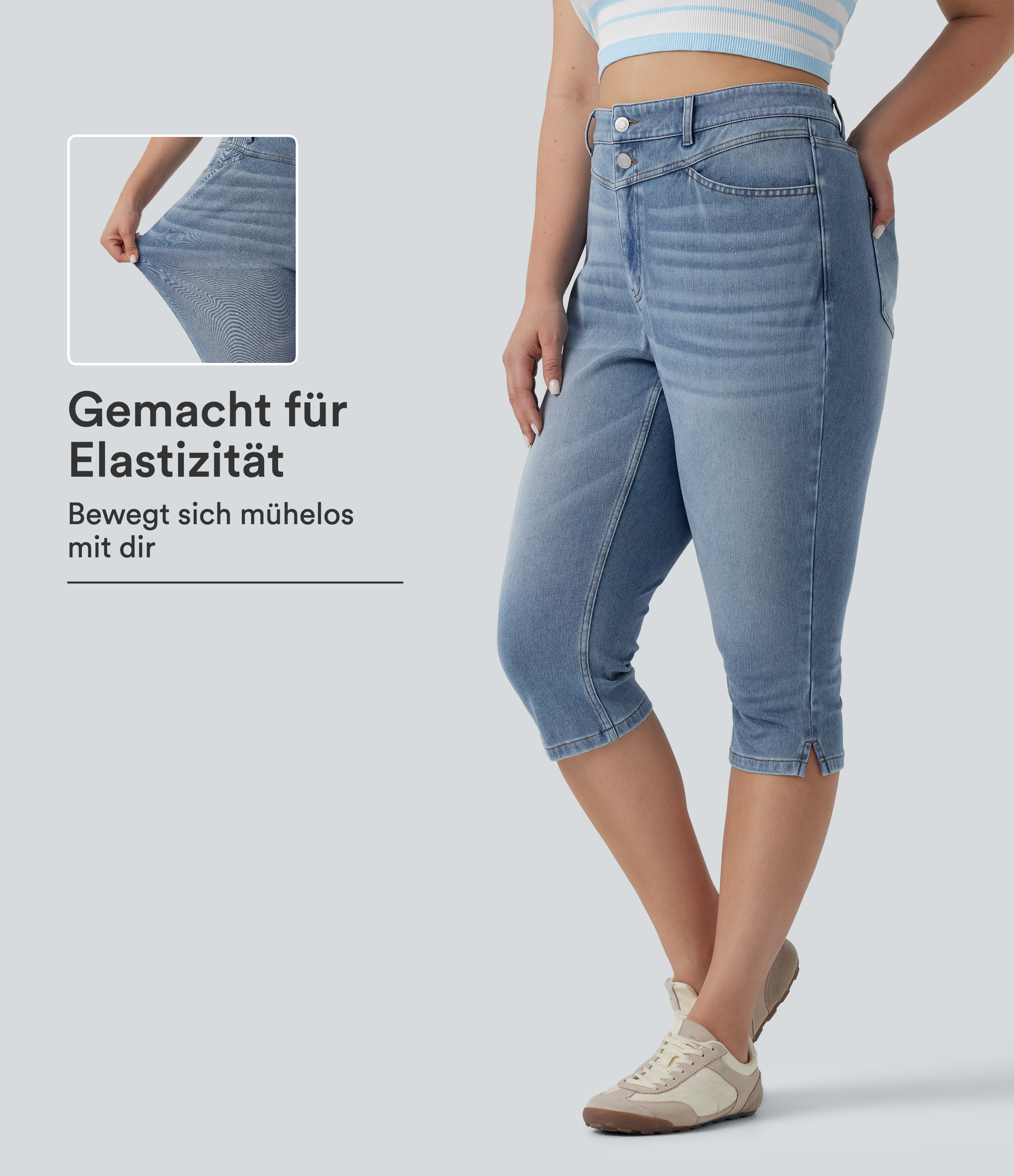 Halara Flex™ - Lässige Capri-Jeans mit hohem Bund, mehreren Taschen und Schlitz - Plus Size, slim fit