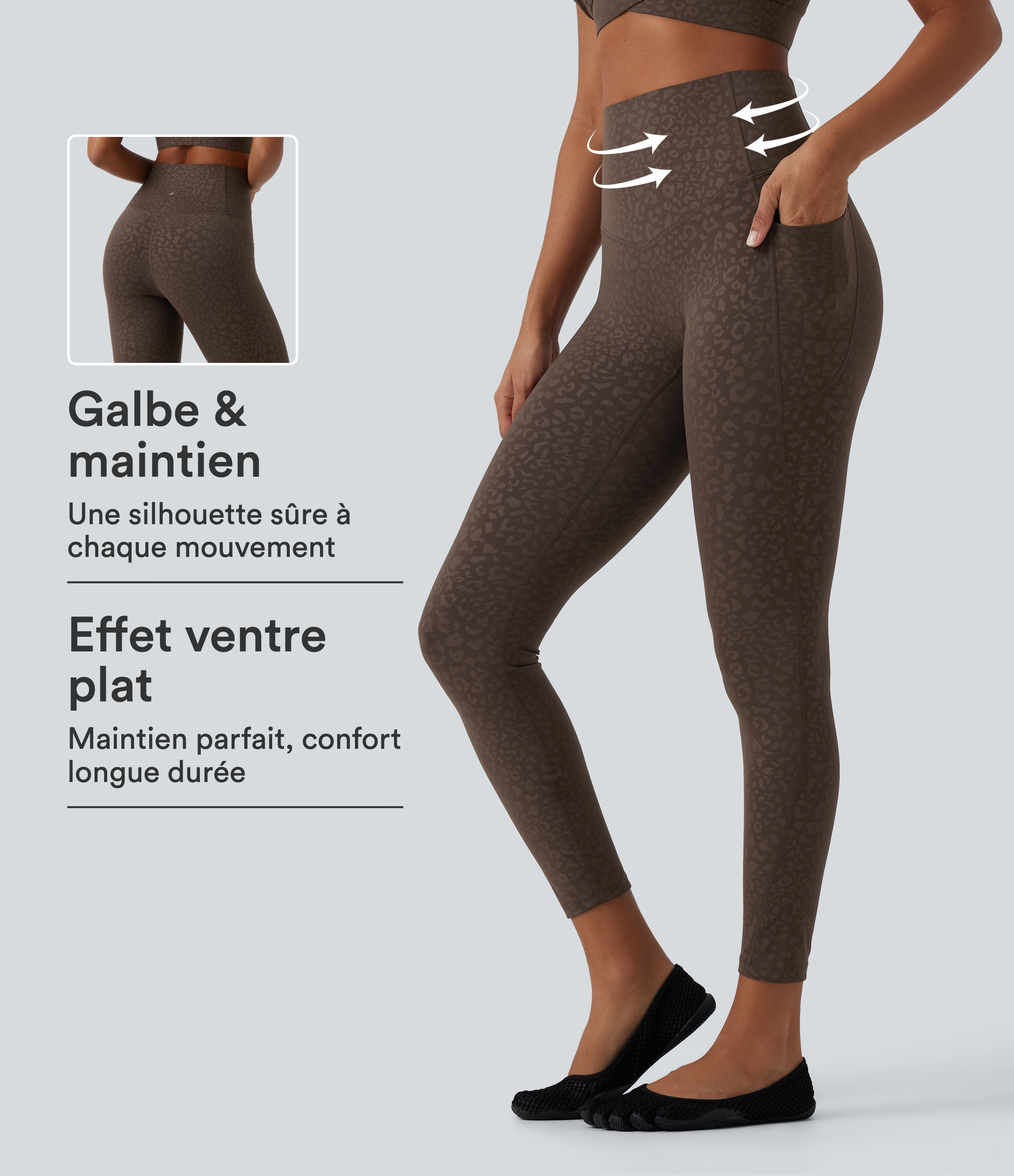 Prairie Wild Dark Leopard Legging de yoga Halara UltraSculpt™ imprimé léopard, taille haute gainant avec poches / 1
