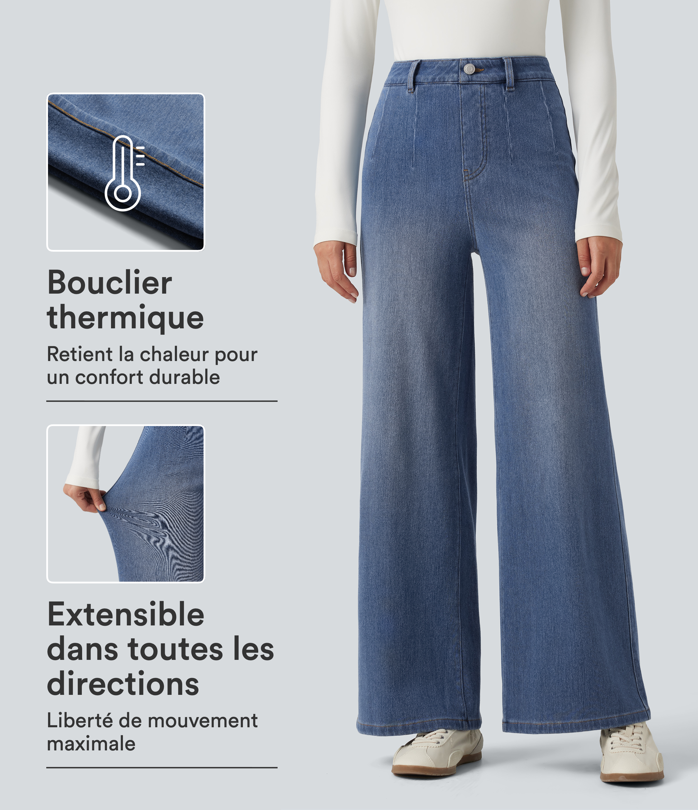 Jean Halara Flex™ Denim Heat taille haute coupe large avec poches