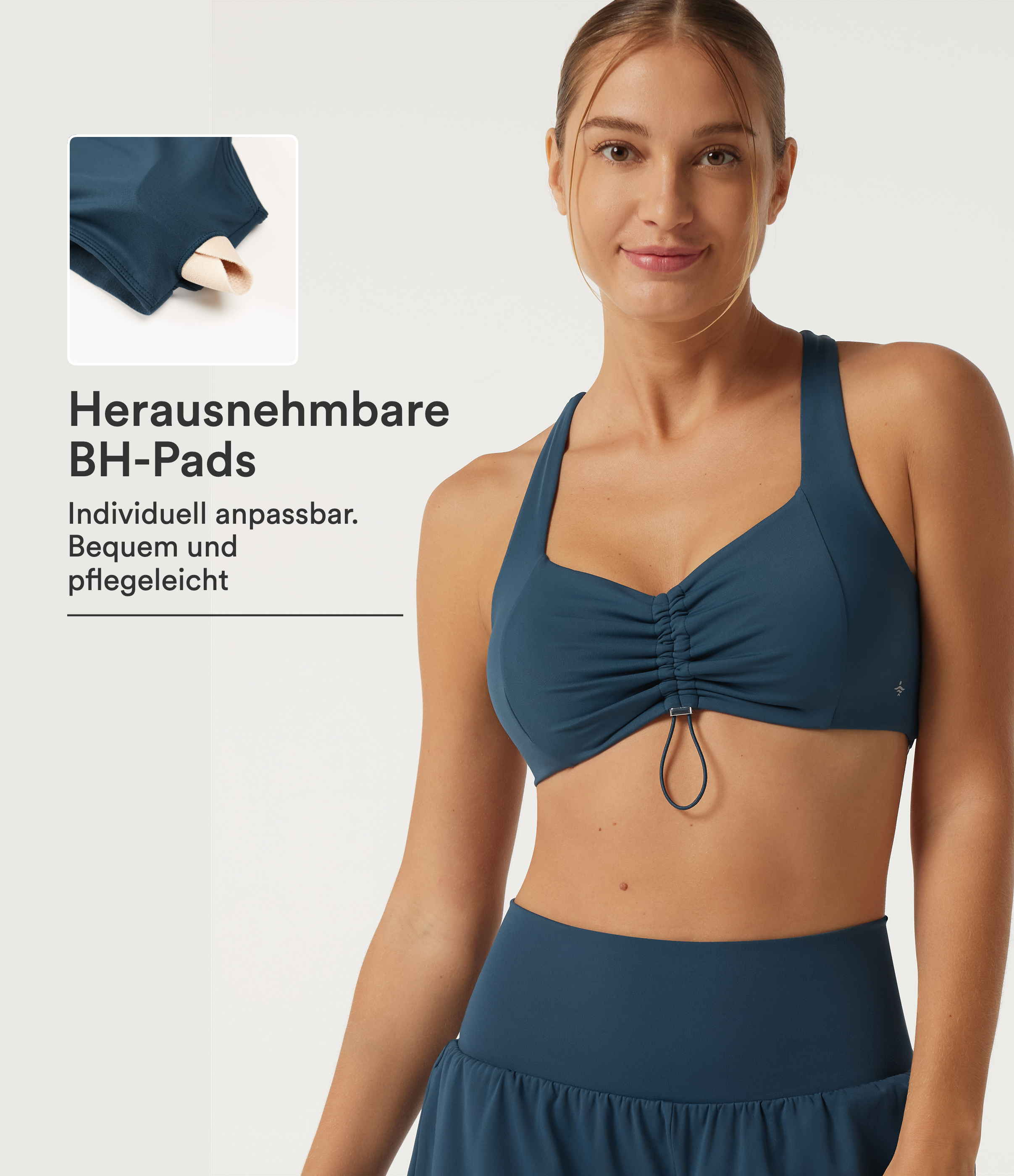 SoftlyZero Airy - Gerafftes Yoga-Sport-Top mit leichtem Support, Herzausschnitt, integriertem BH und InstantCool