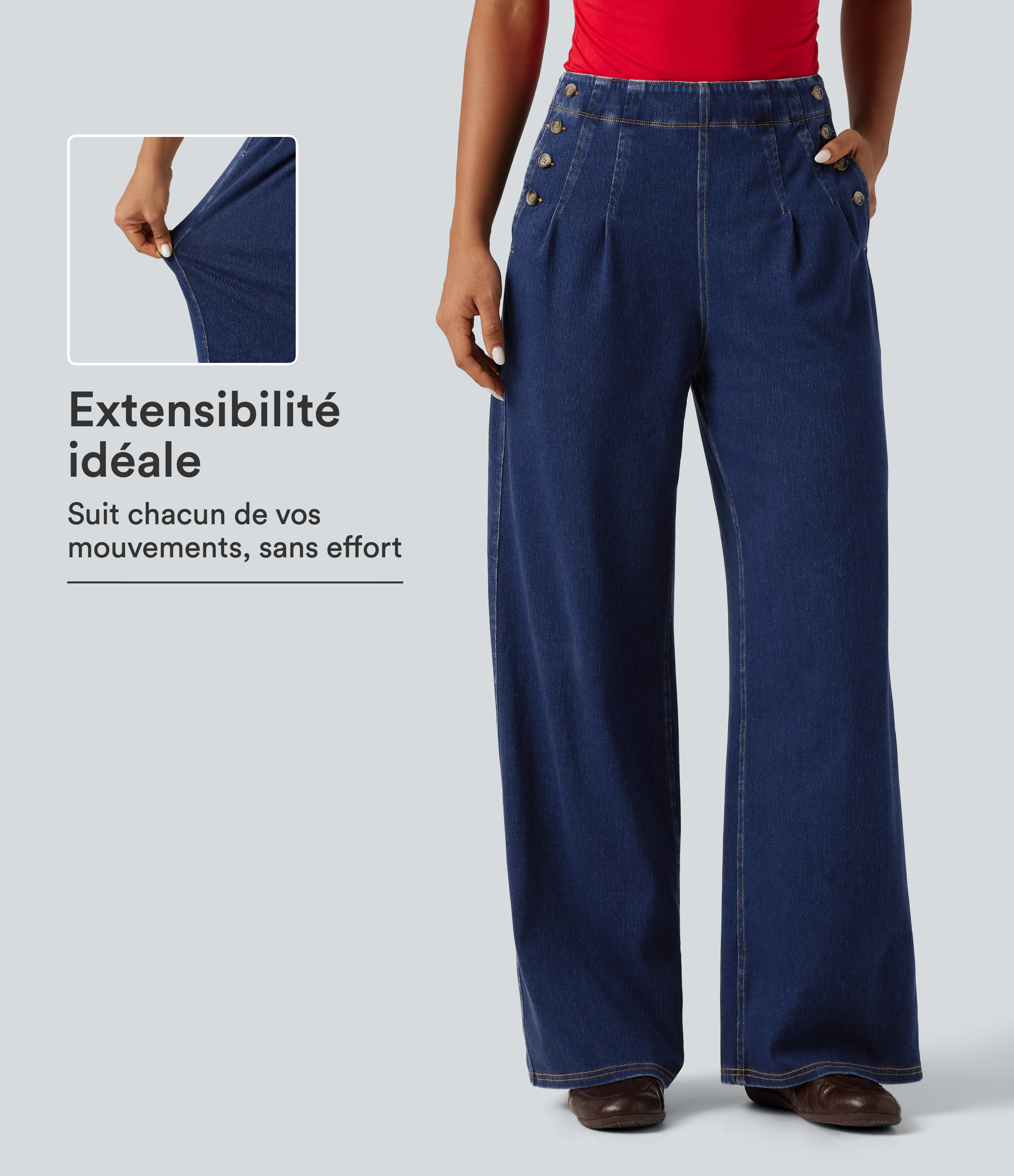 Jean Halara Flex™ taille haute coupe large avec poches
