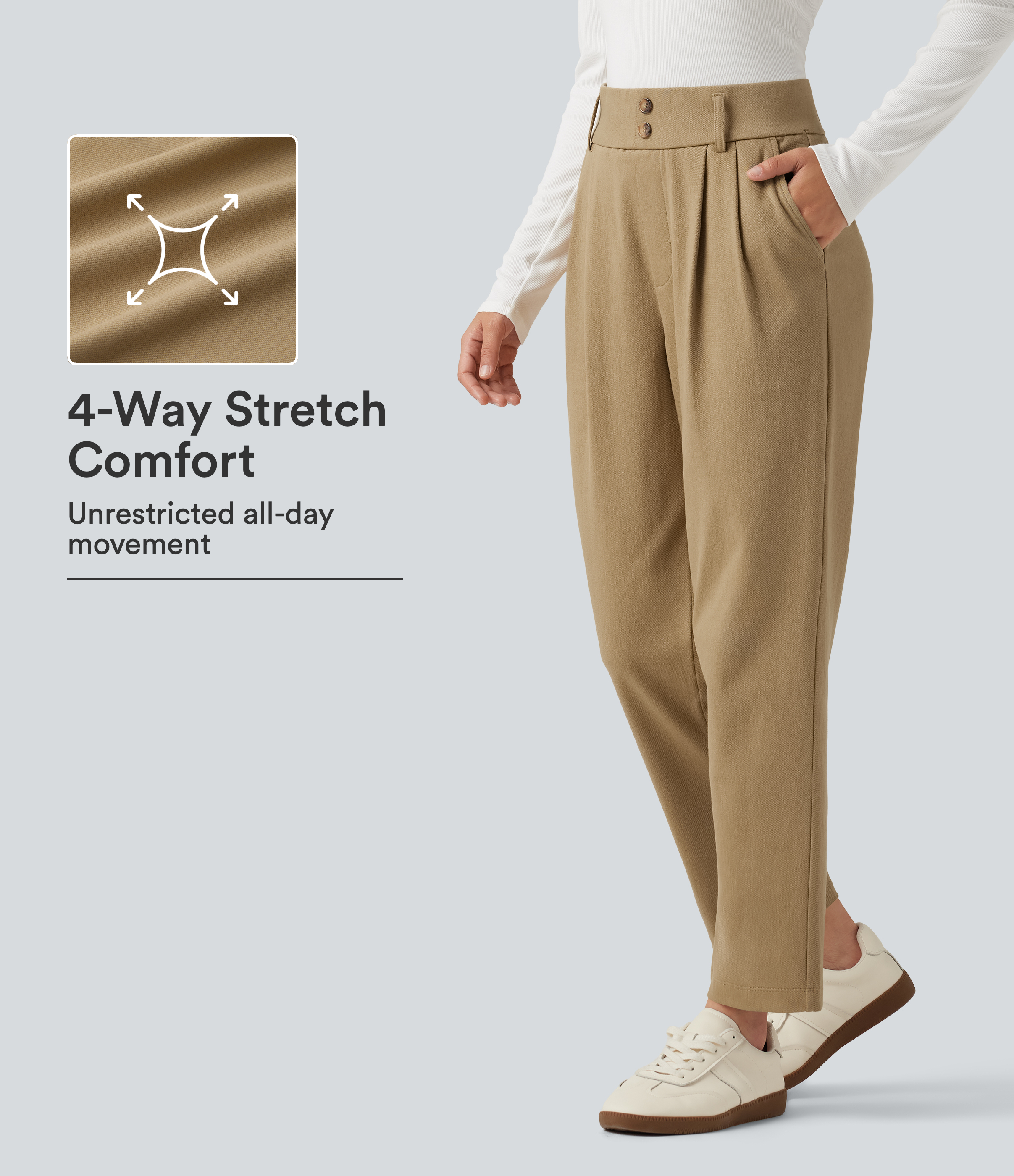 Starfish High Waisted Tapered Casual Cotton Pants with Pockets / 1