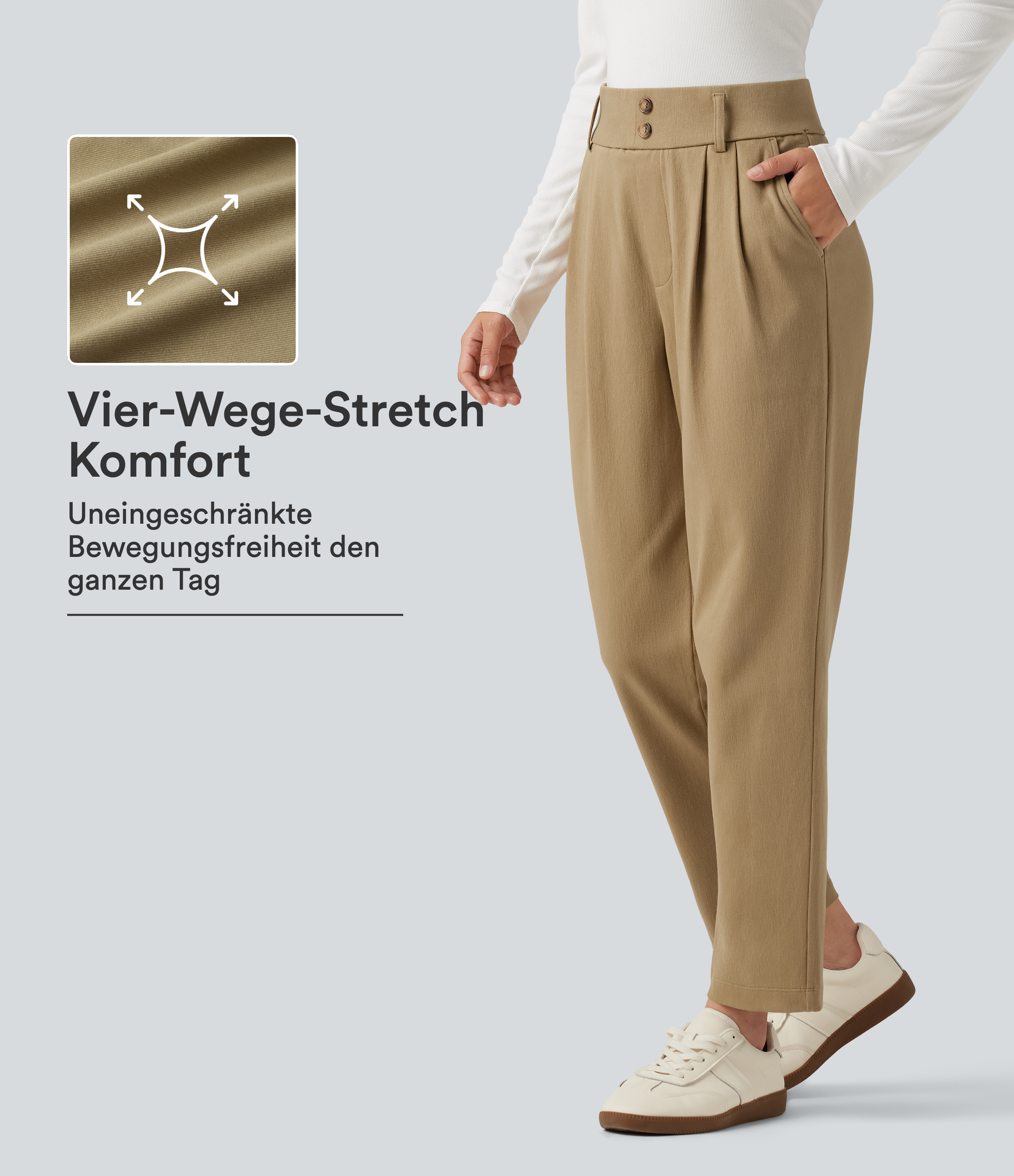 Lässige, schmal zulaufende Hose aus Baumwolle mit hohem Bund und Seitentaschen