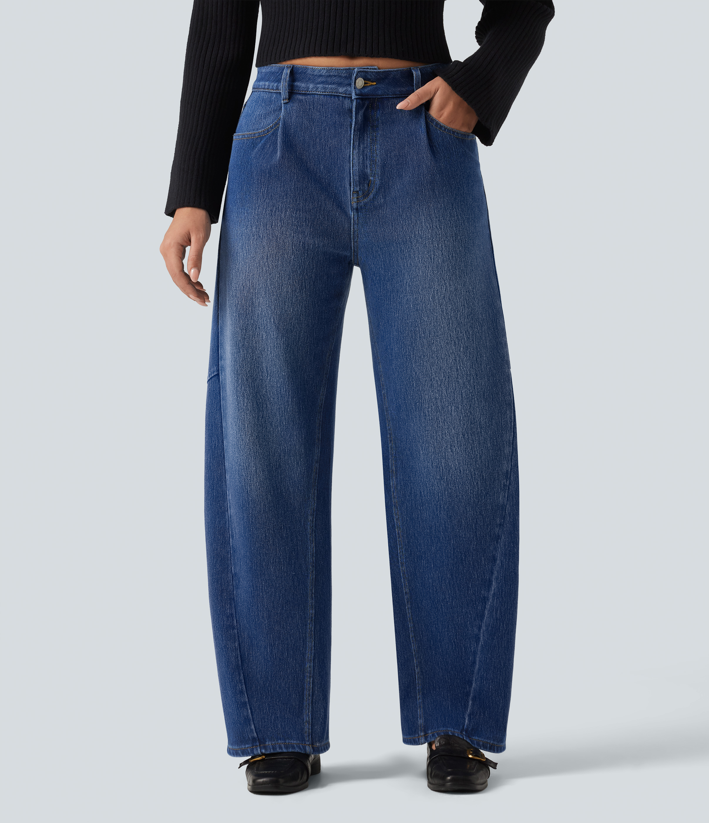 Halara Flex™ High Waisted Barrel Leg Casual Jeans with Pockets