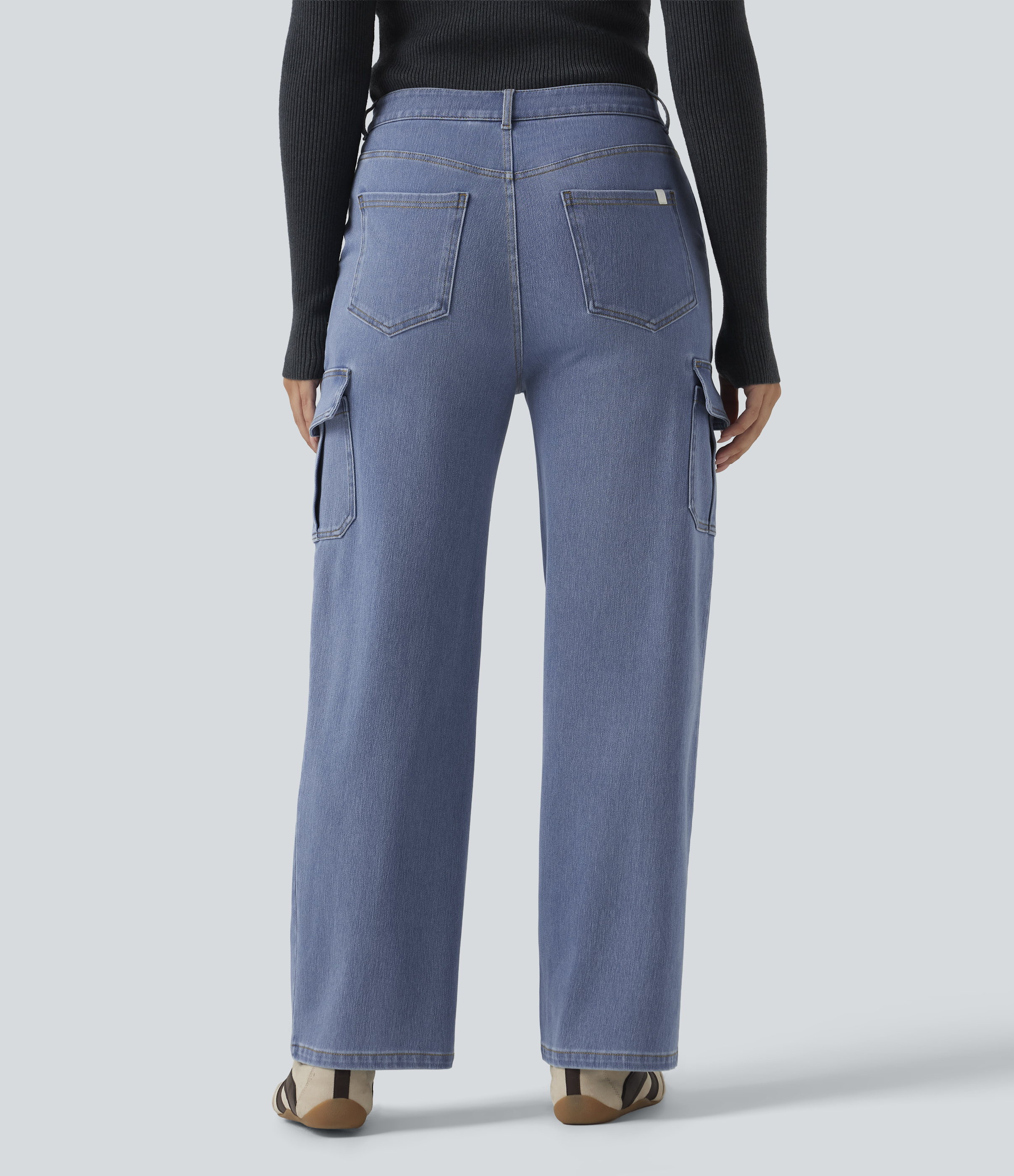 Powder Blue Denim Halara Flex™ Mid Rise Straight Leg Casual Cargo Jeans with Pockets / 2