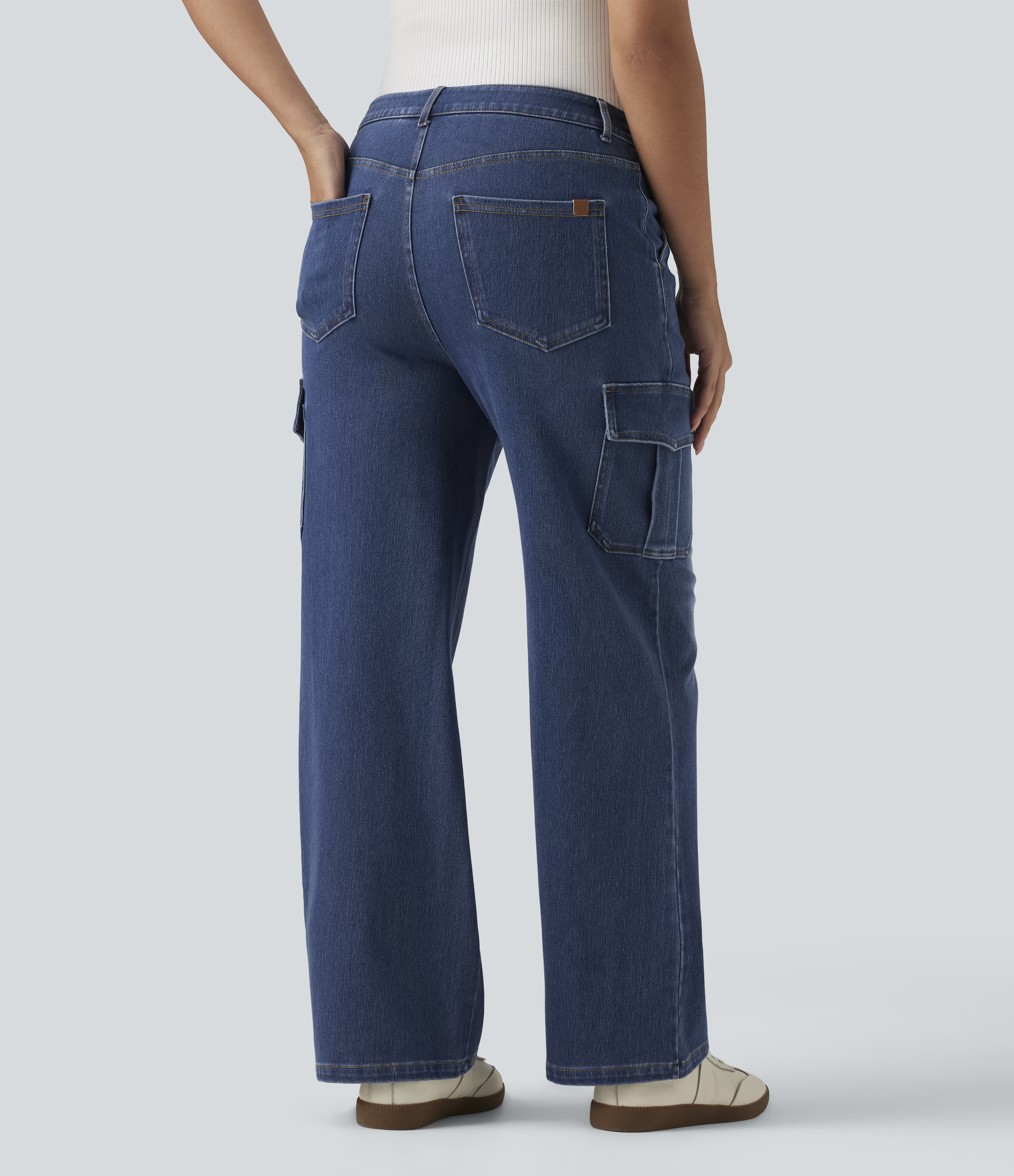 Gulf Stream Blue Denim Halara Flex™ Mid Rise Straight Leg Casual Cargo Jeans with Pockets / 2