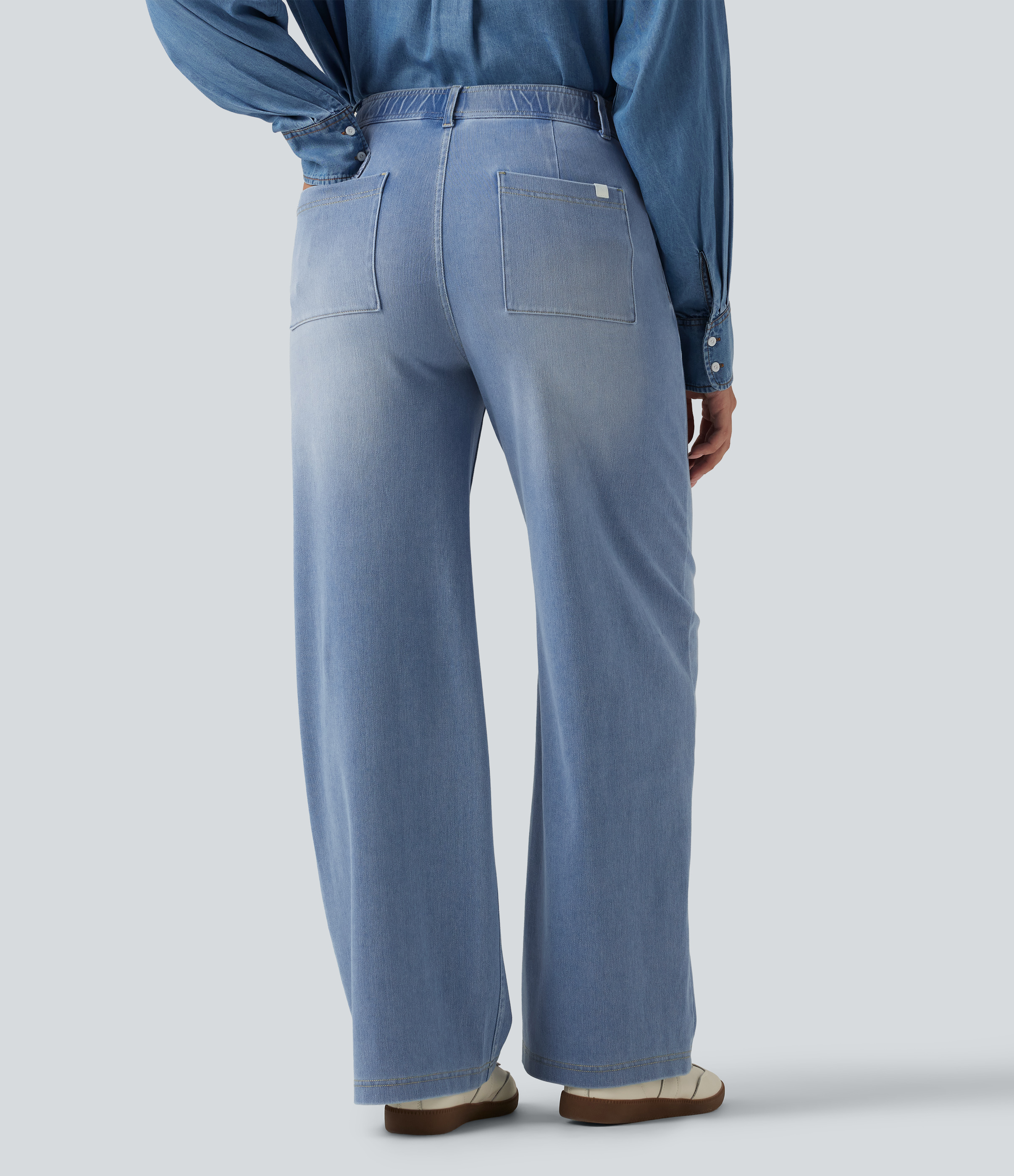 Powder Blue Denim Halara Flex™ High Waisted Straight Leg Casual Jeans with Pockets / 2