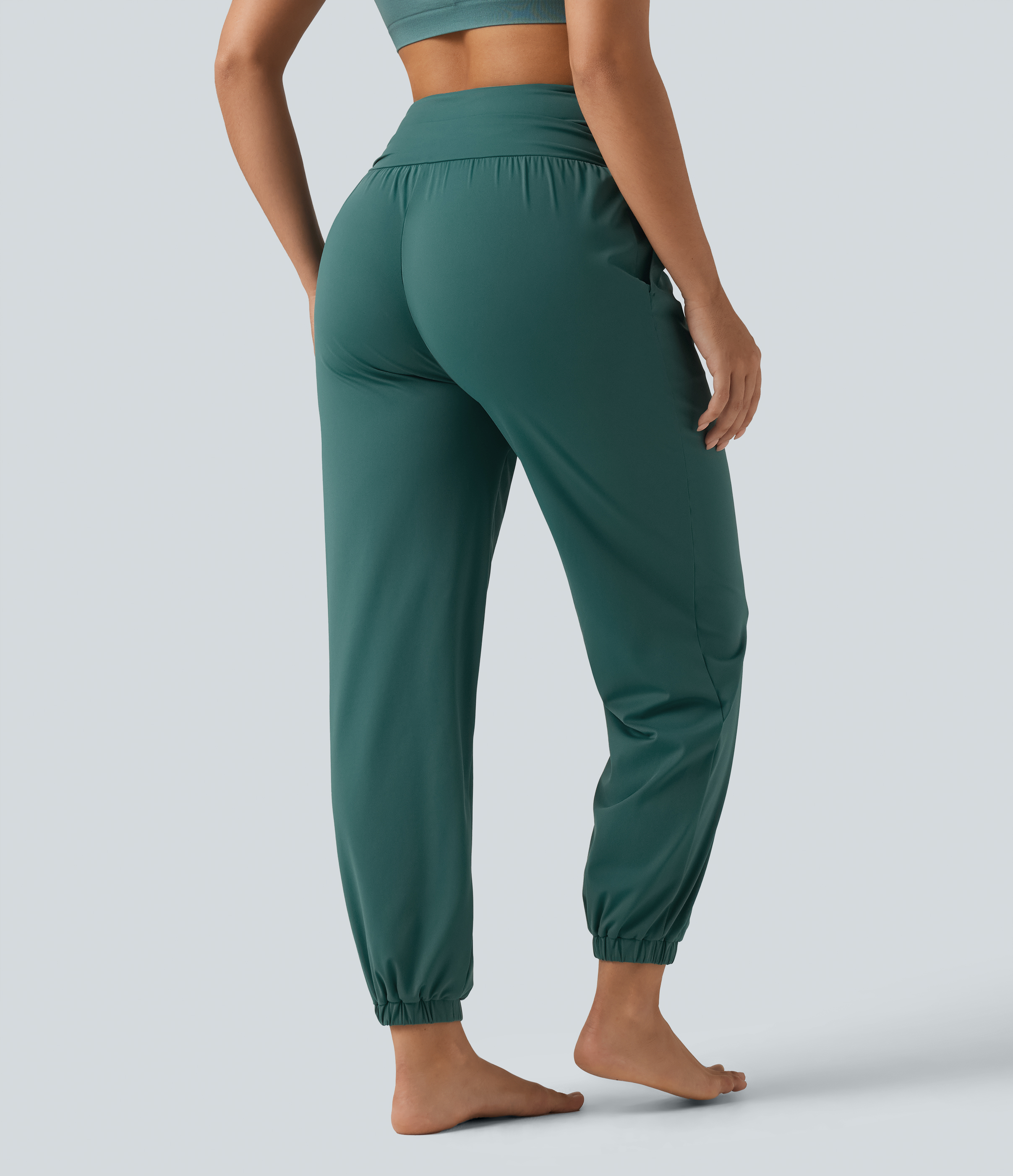 Viridian High Waisted Ruched Running Joggers with Pockets / 2
