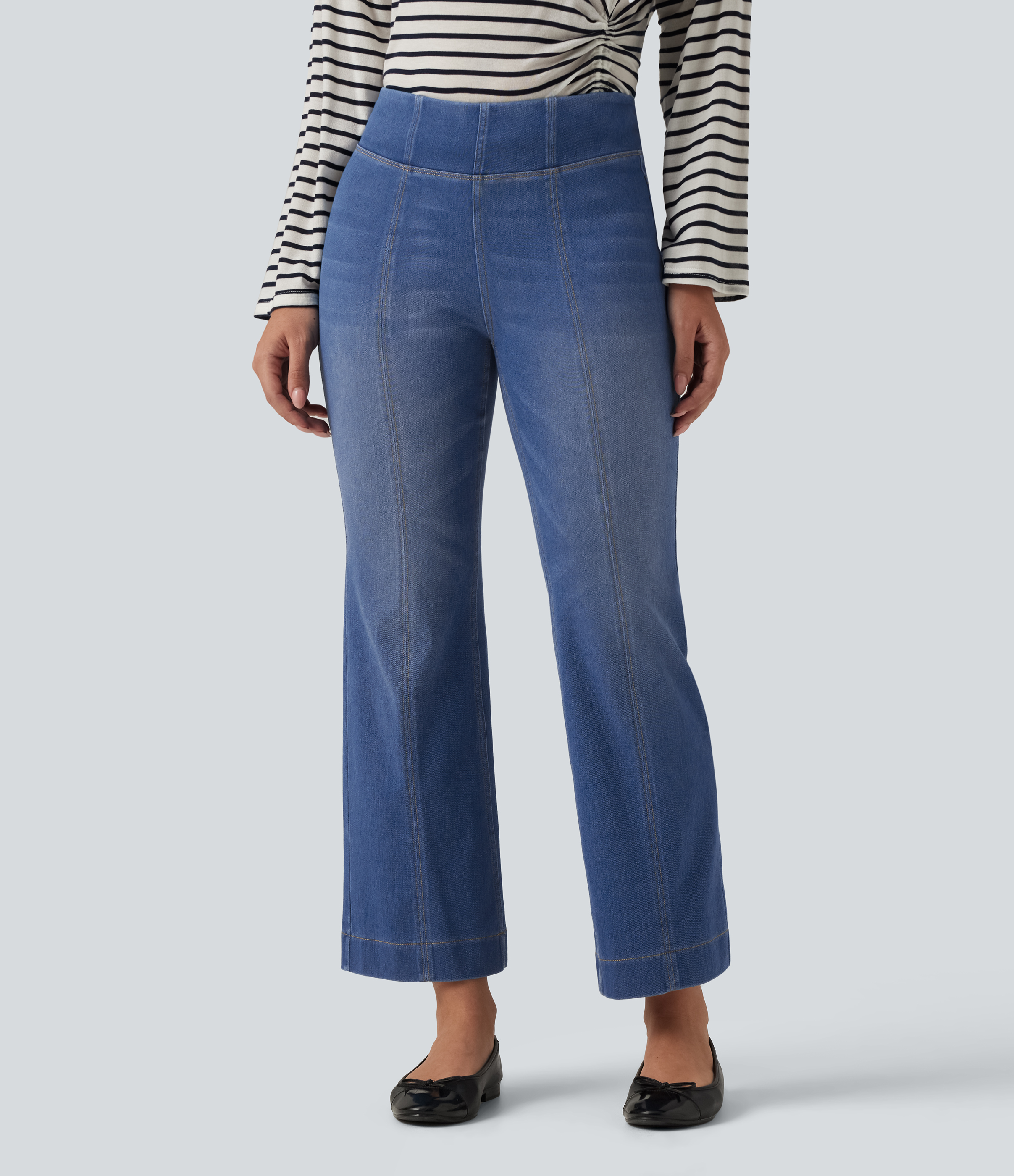 Halara Flex™ Mid Rise Bootcut Casual Cotton Jeans with Pockets