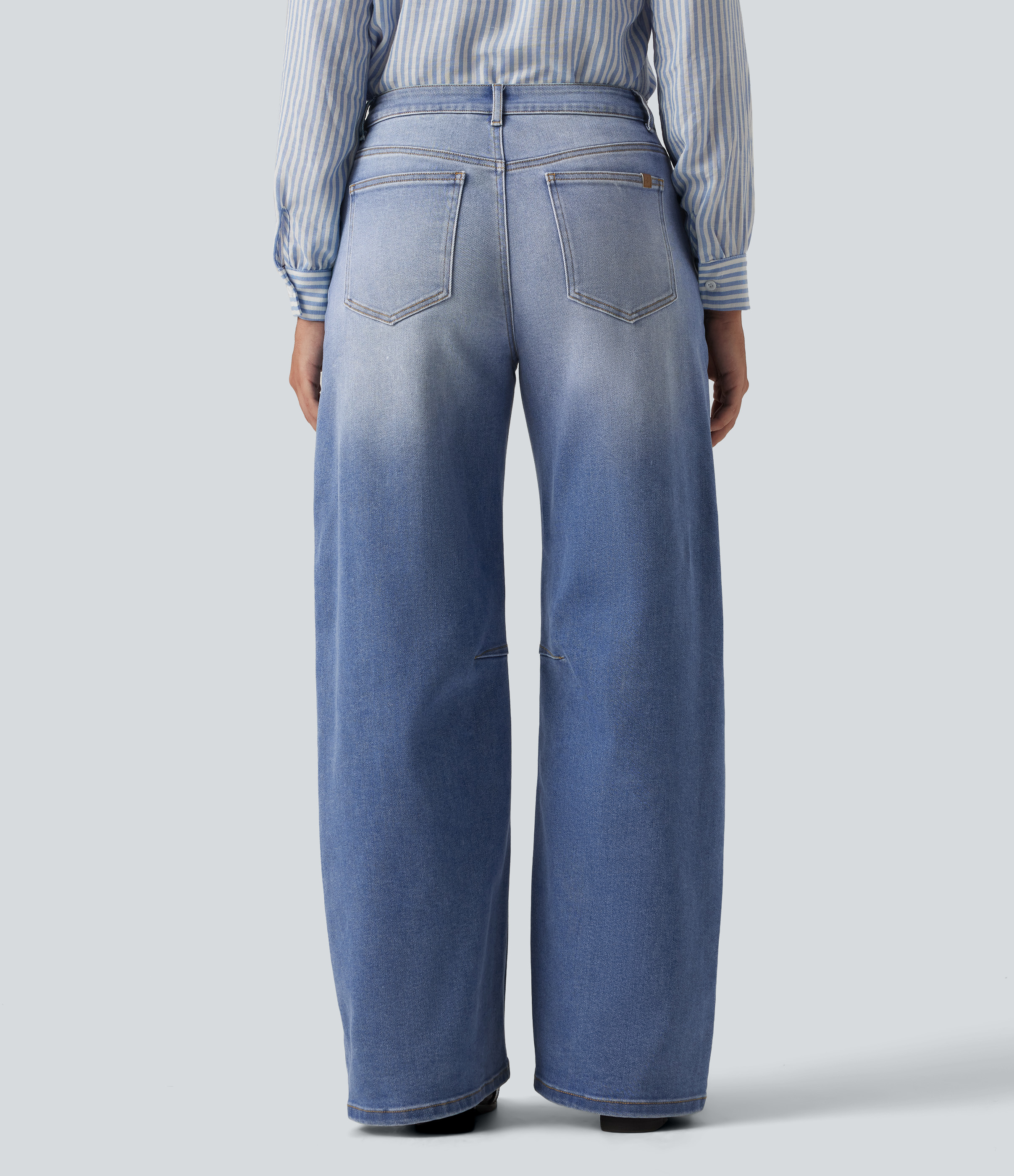  Blue Jasper Denim Mid Rise Barrel Leg Casual Jeans with Pockets / 2