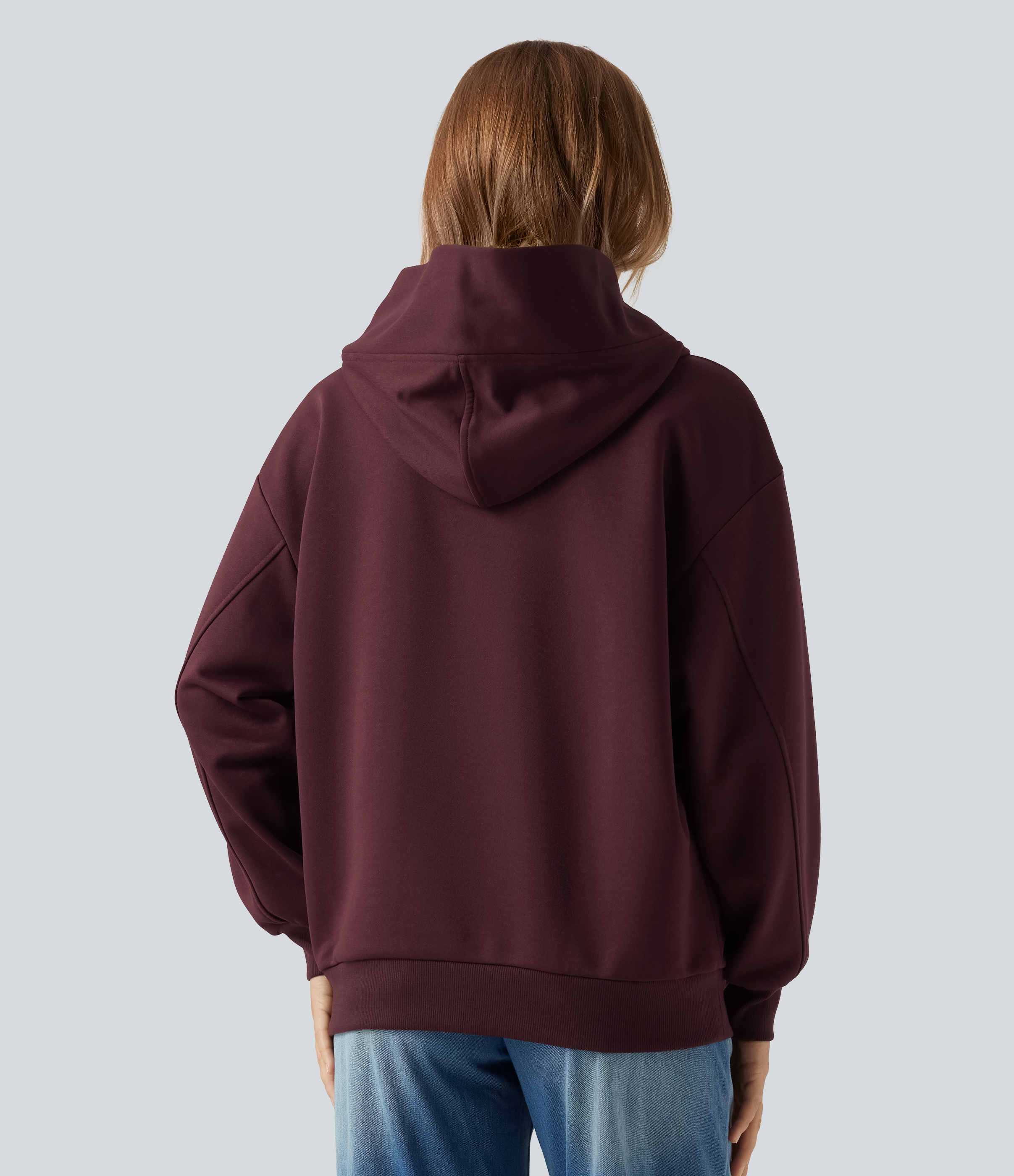 Chocolate Truffle Hooded Crossover Dropped Long Sleeve Fleece Casual Sweatshirt with Pocket / 2