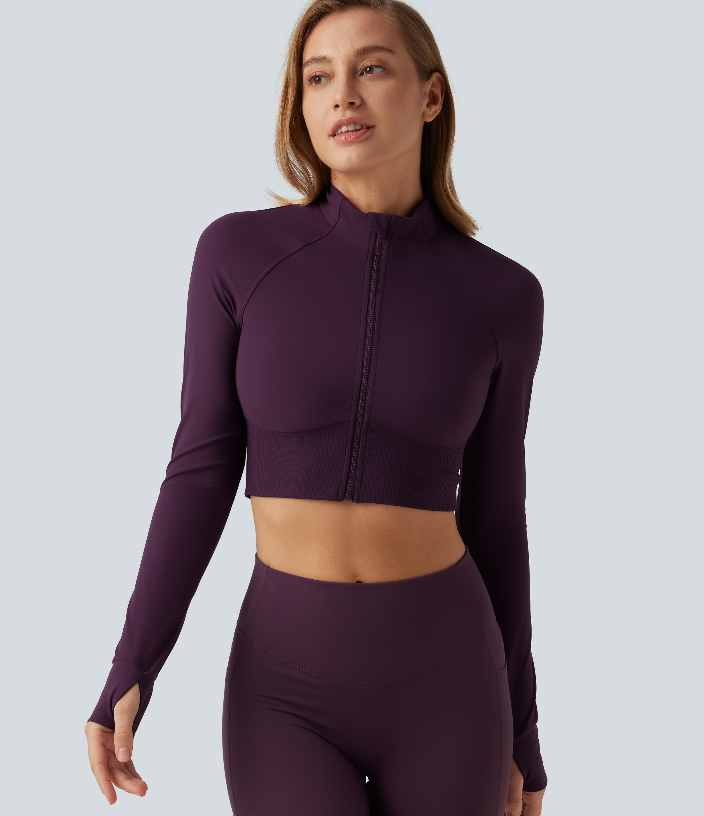Halara UltraSculpt™ Mock Neck Raglan Long Sleeve Thumb Hole Cropped Yoga Jacket