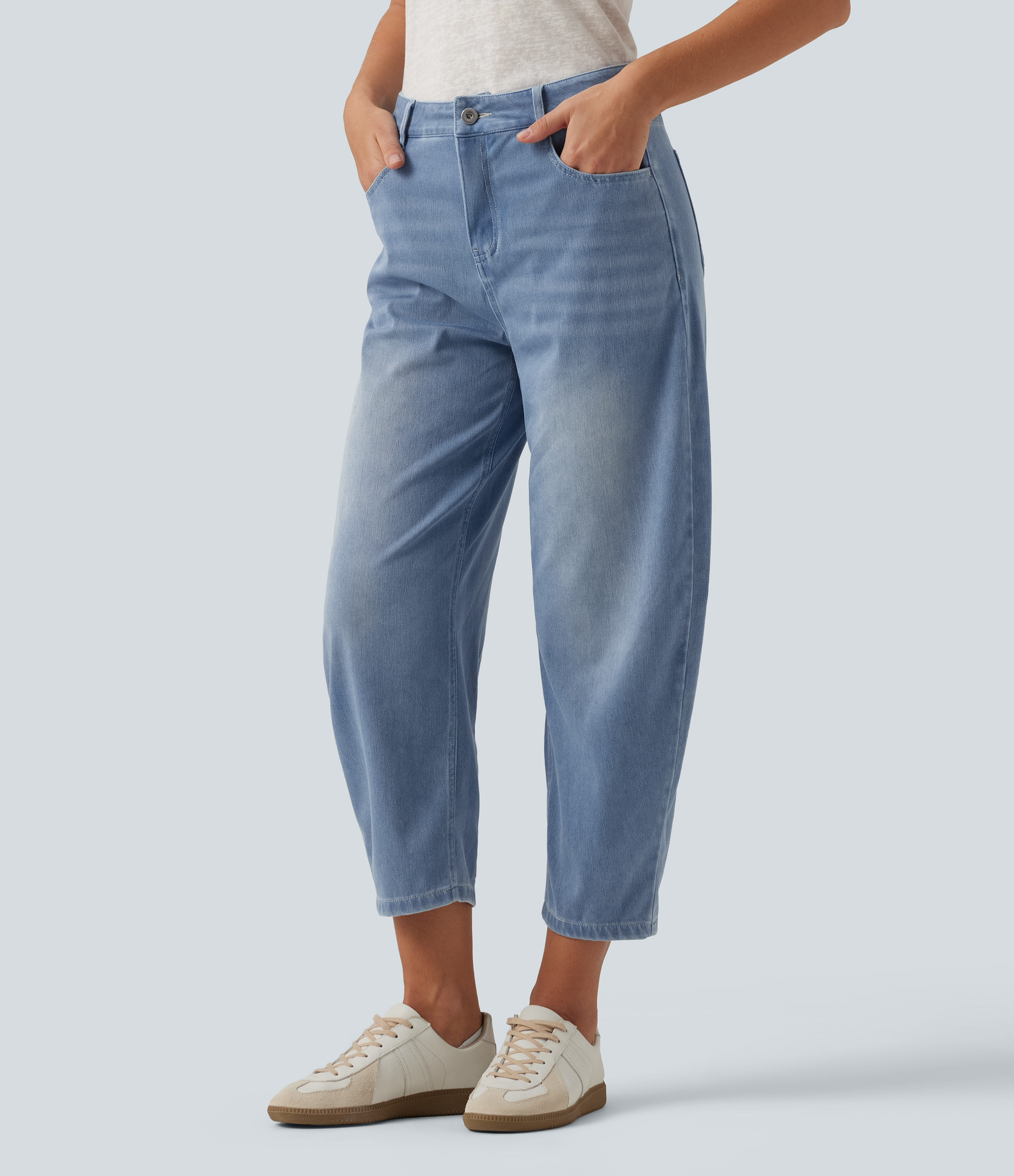 Halara Flex™ Mid Rise Barrel Leg Casual Jeans with Pockets
