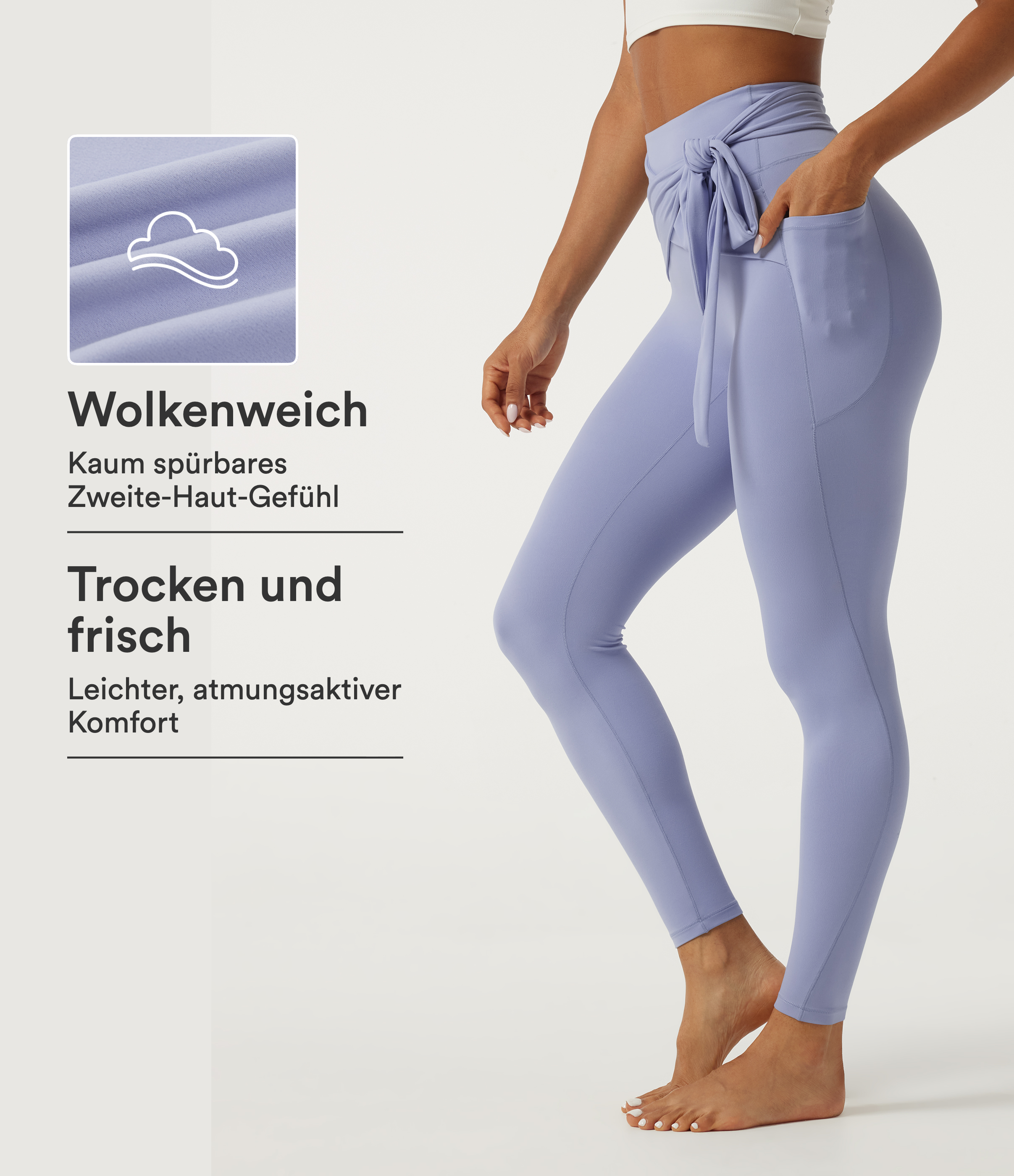 Xenon Blue SoftlyZero™ - Yoga-Leggings mit hohem Bund, Seitentaschen und Bindeband vorne / 1