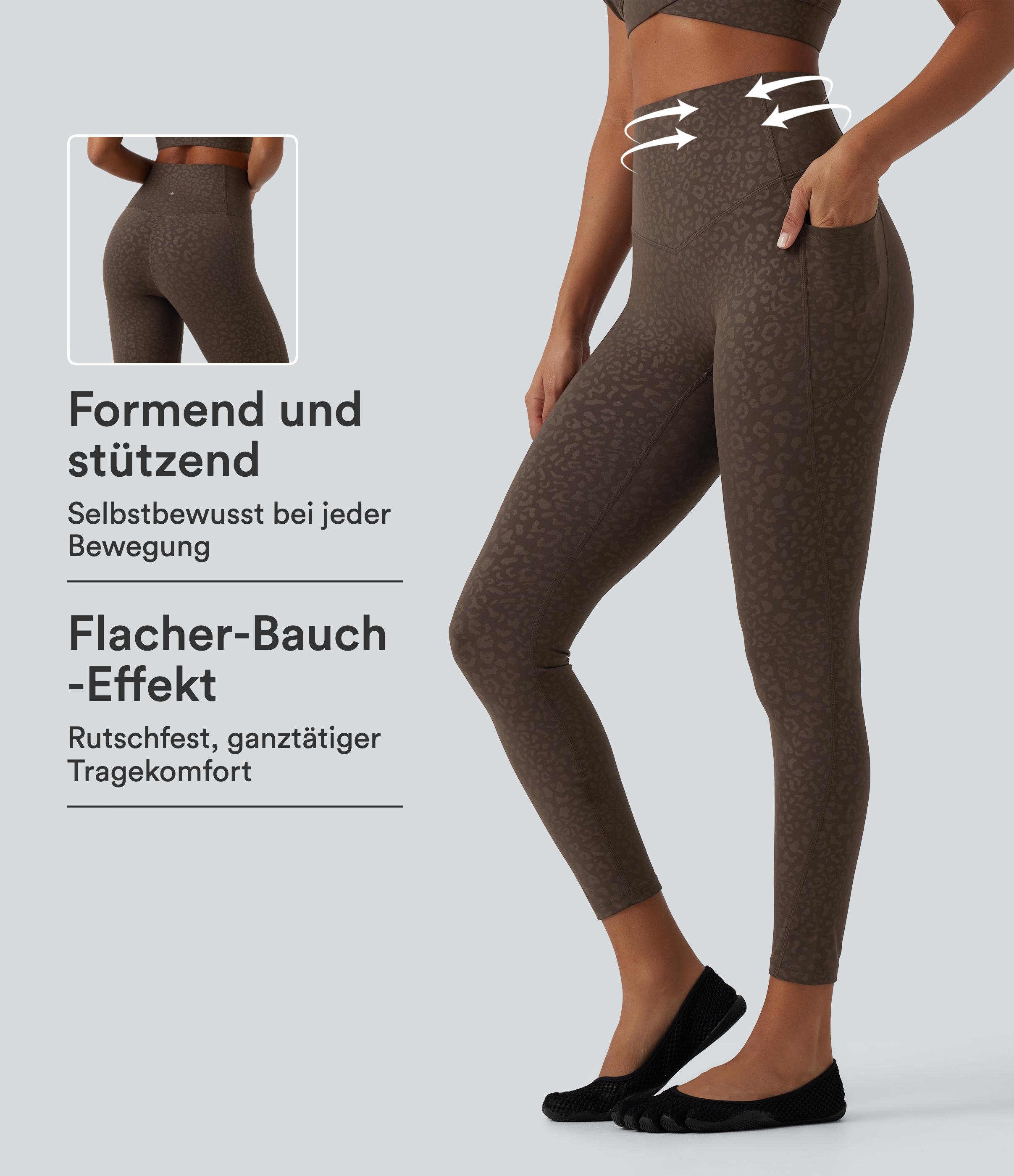 Halara UltraSculpt™ Leggings de yoga taille haute à effet ventre plat, imprimé léopard, avec poches
