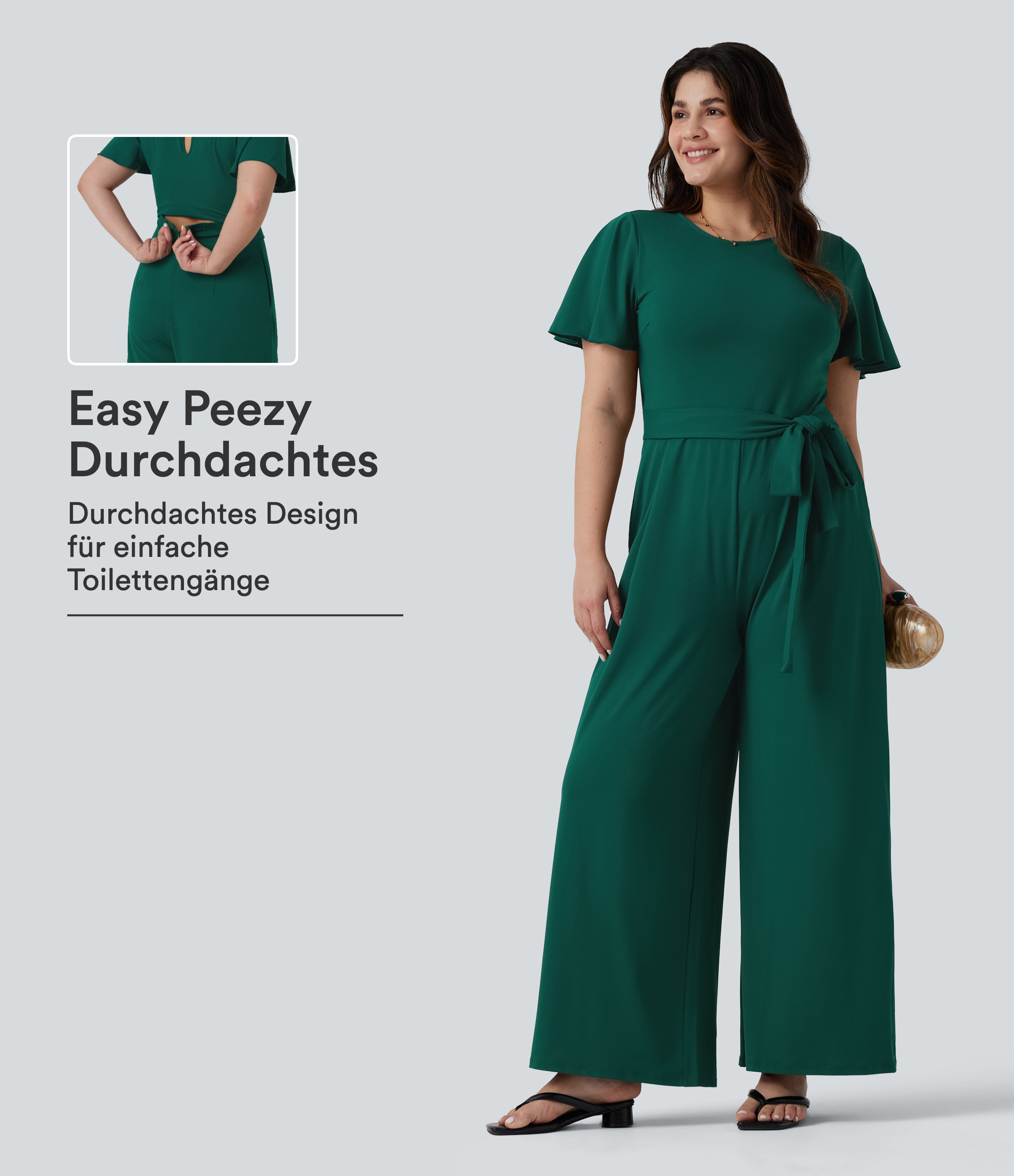 Party-Jumpsuit mit Rundhalsausschnitt, Seitentaschen, kurzen Ärmeln und Bindeband vorne - Plus Size, Easy Peezy Edition