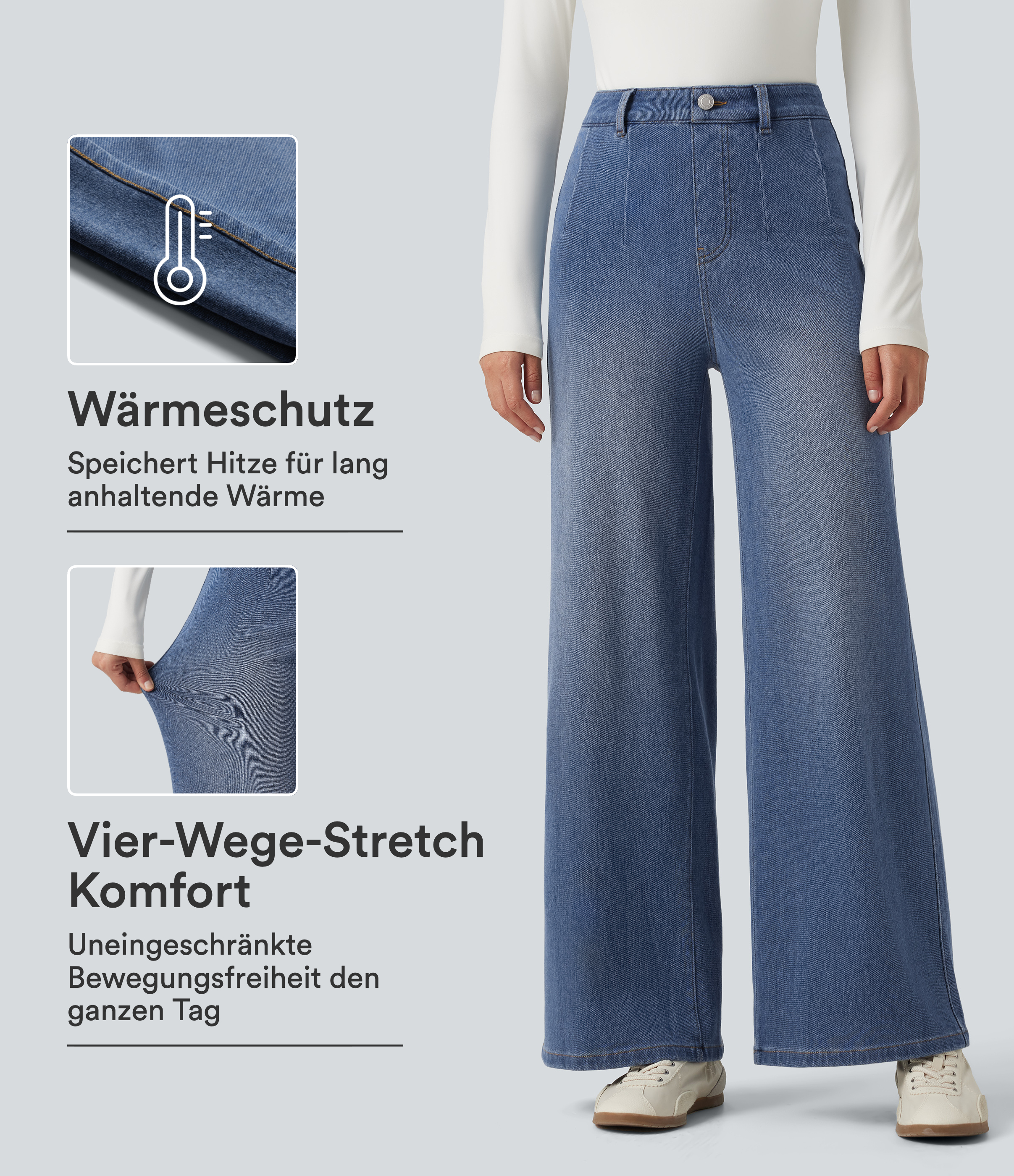 Halara Flex™ Denim Heat - Lässige Jeans mit hohem Bund, Gesäßtaschen und weitem Bein