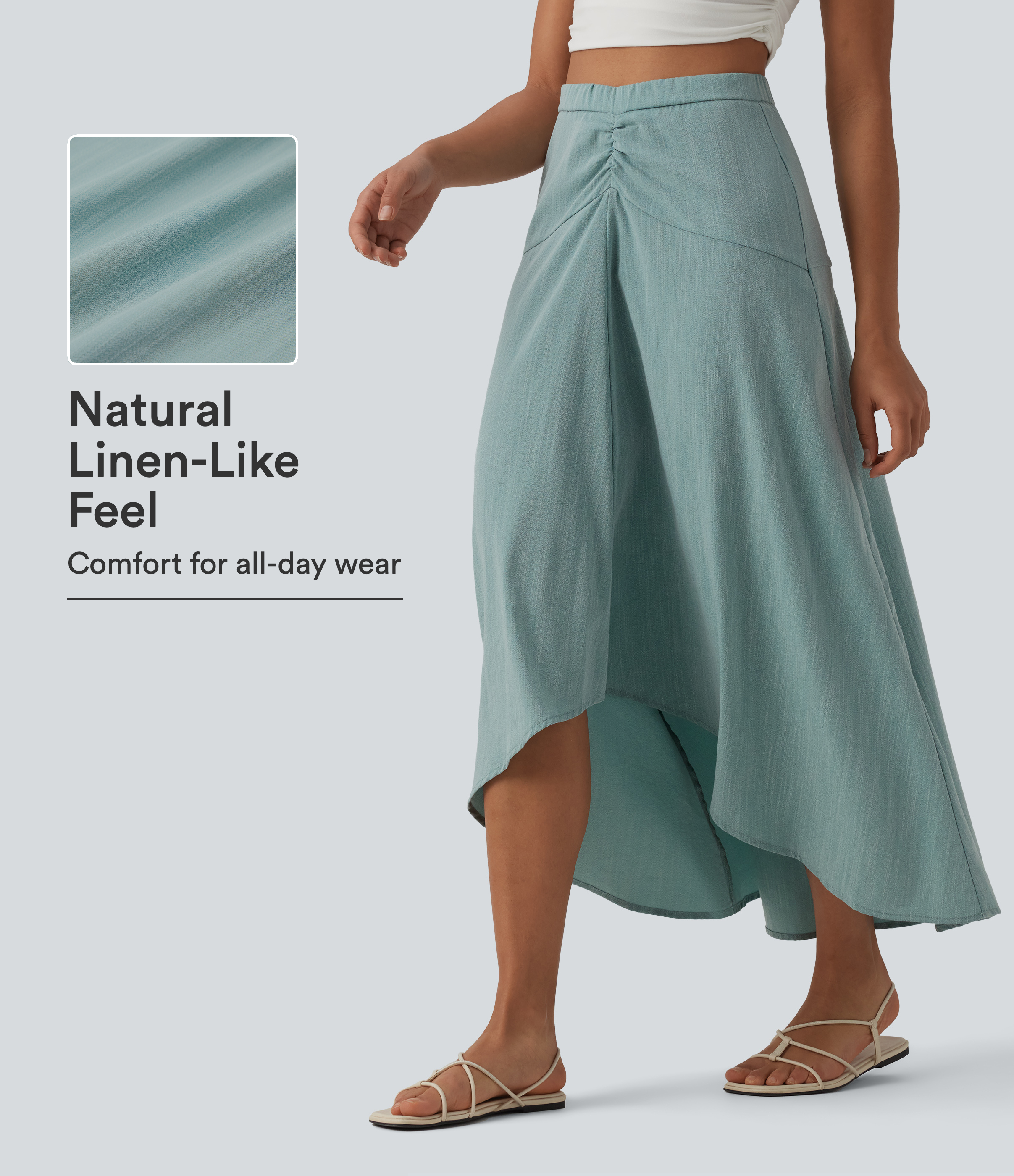 High Waisted High Low Maxi Casual Linen-Feel Skirt
