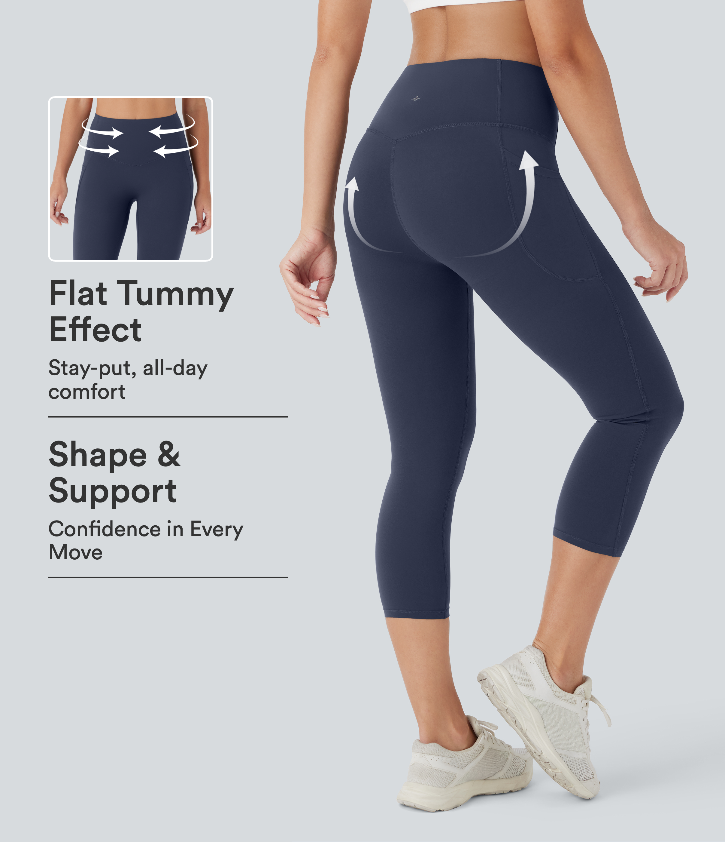 Halara UltraSculpt™ High Waisted Butt Lifting Tummy Control Shaping Capri Tights Women Active Scrunch Leggings with Pockets