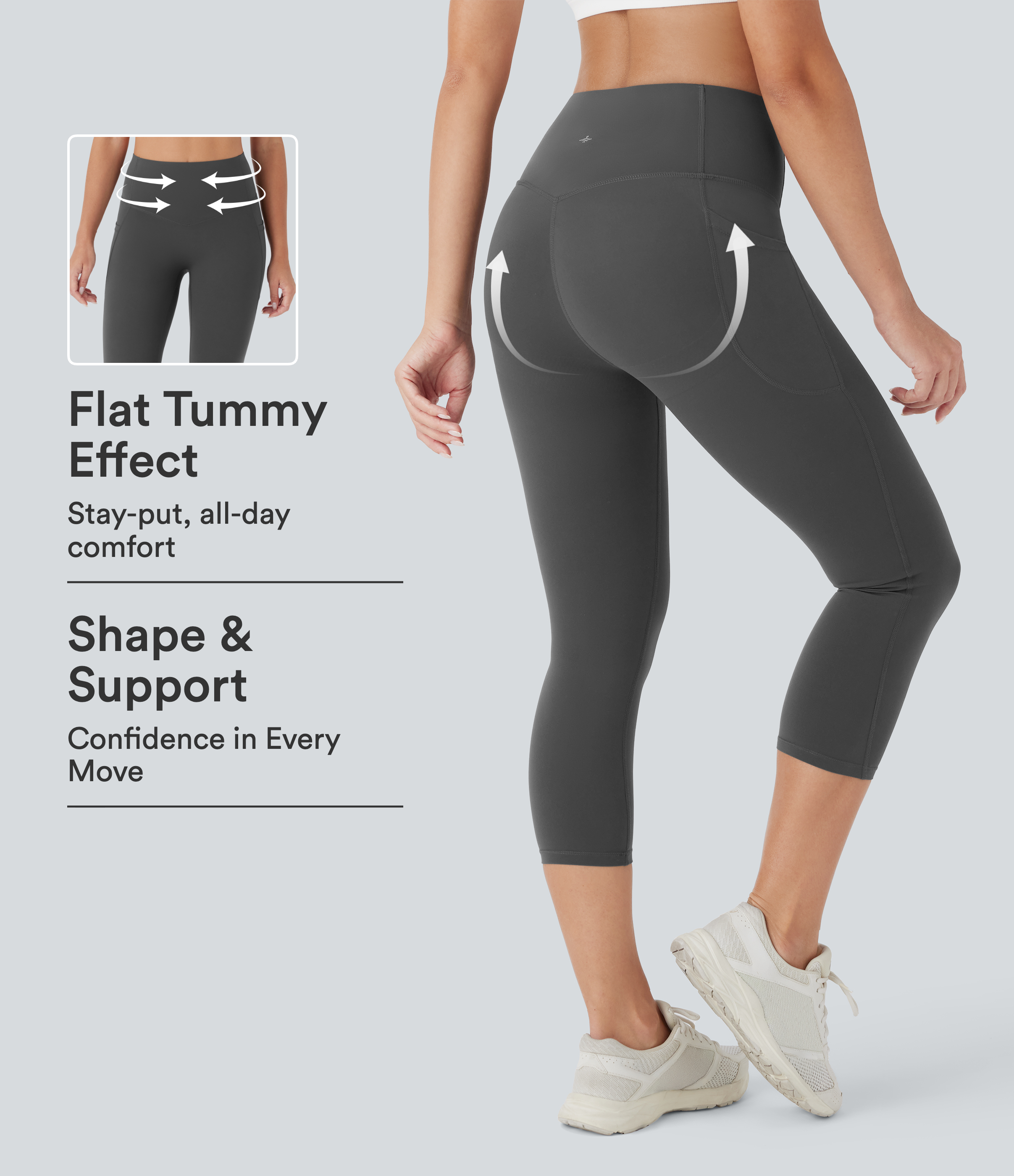 Halara UltraSculpt™ High Waisted Butt Lifting Tummy Control Shaping Capri Tights Women Active Scrunch Leggings with Pockets