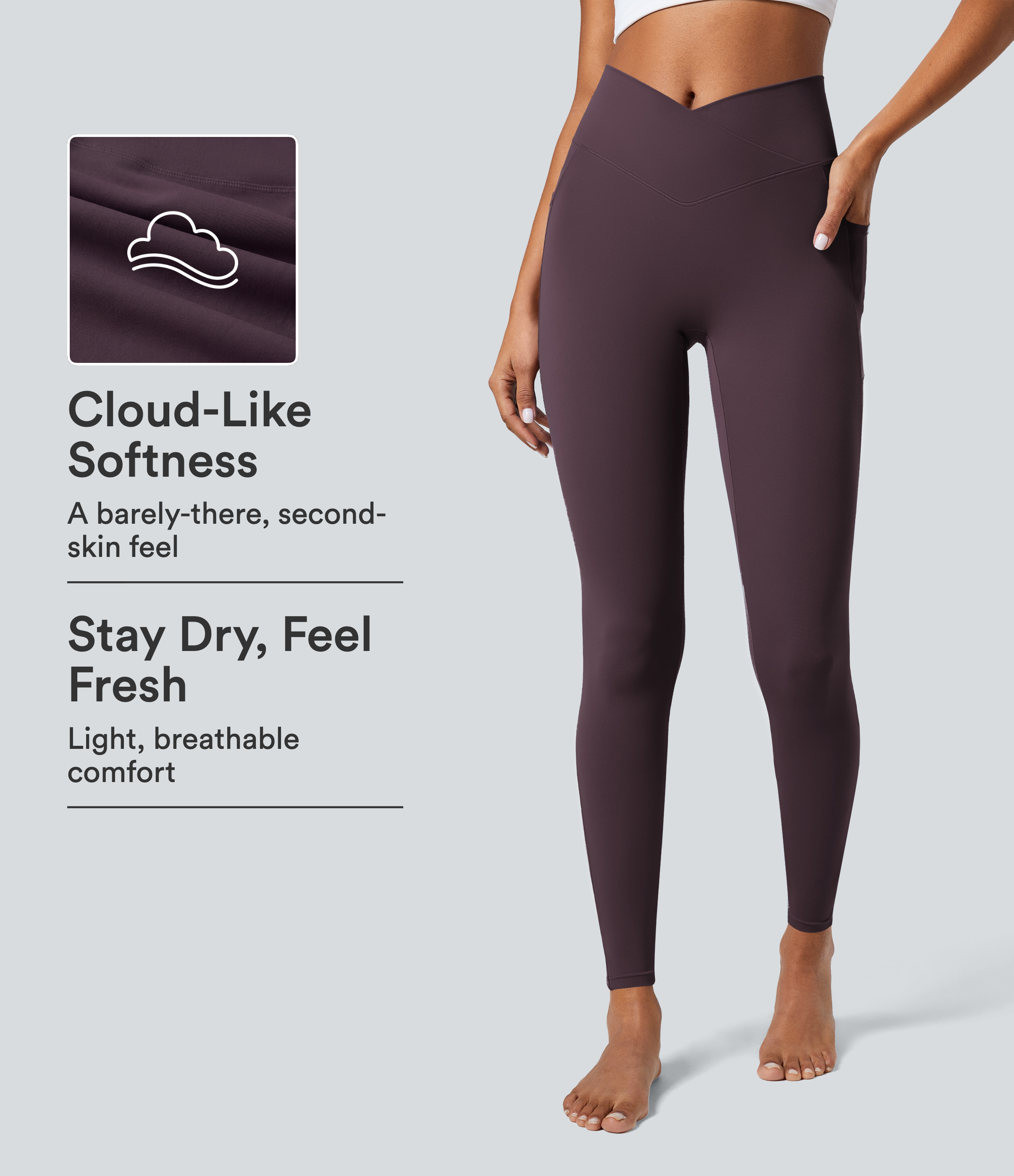 SoftlyZero™ Crossover Pocket Plain Leggings