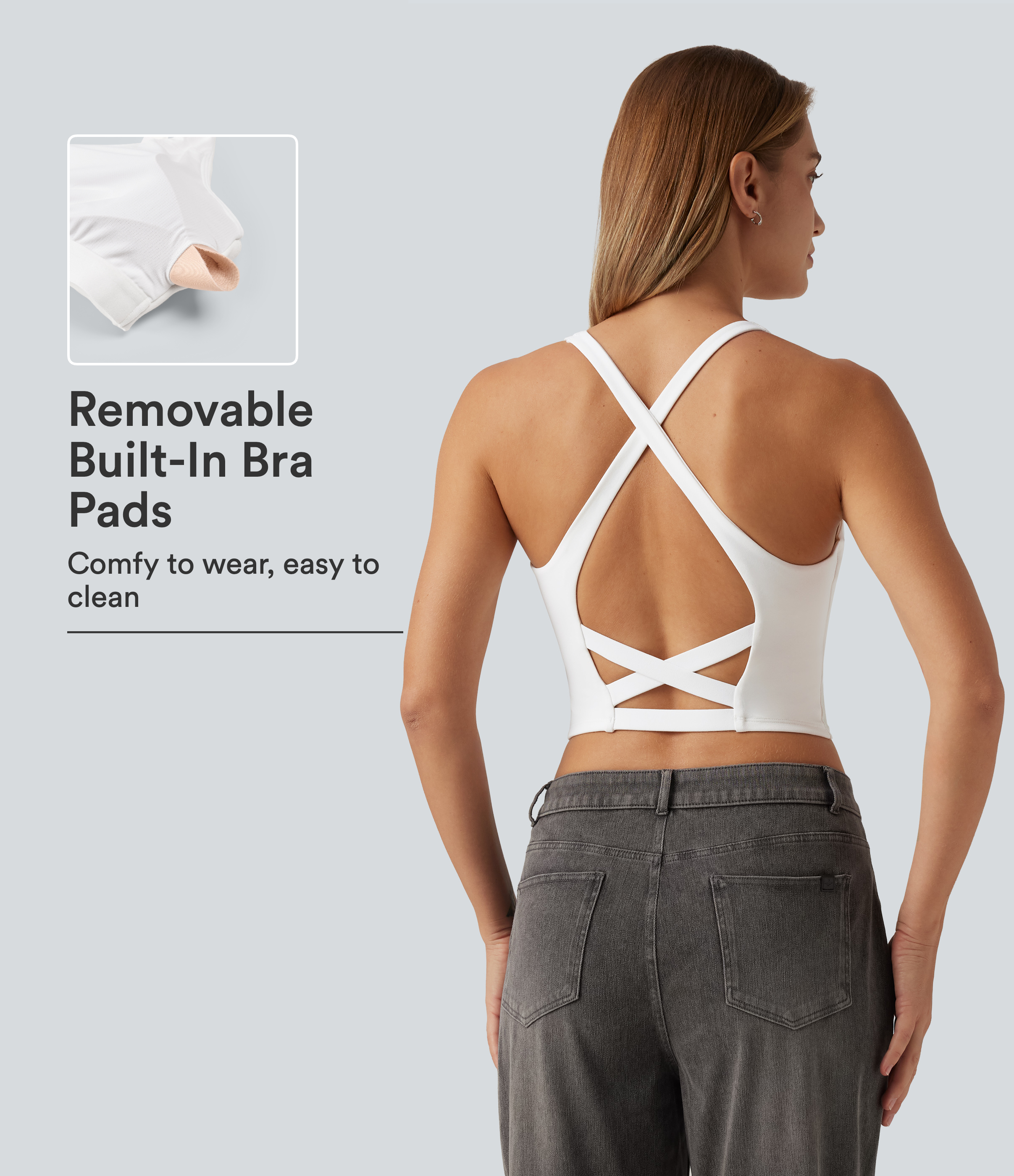 V Neck Crisscross Casual Tank Top with Built-in Bra