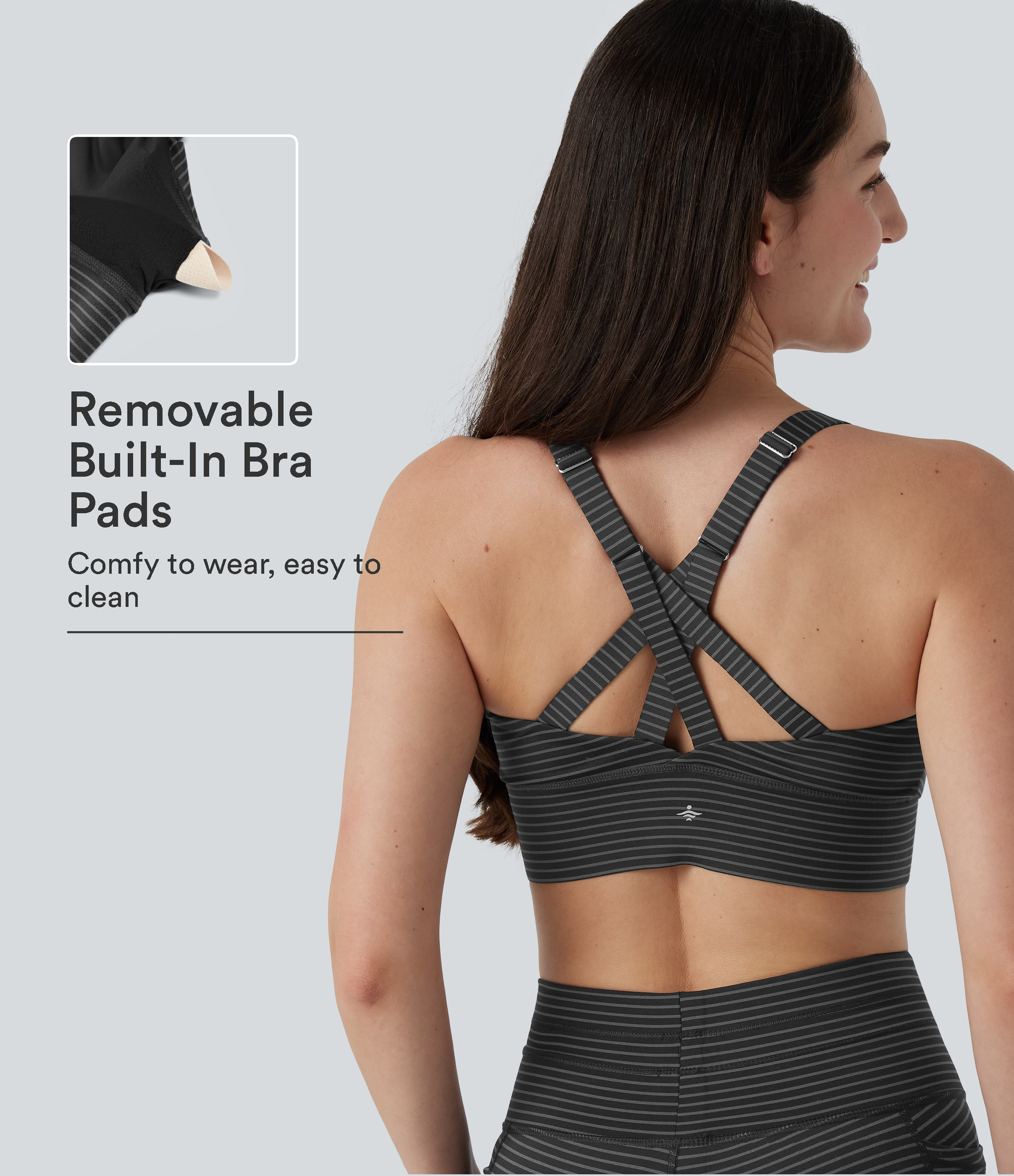 Medium Support Push Up Zipper Adjustable Built-in Bra Buckle Striped Running Sports Bra