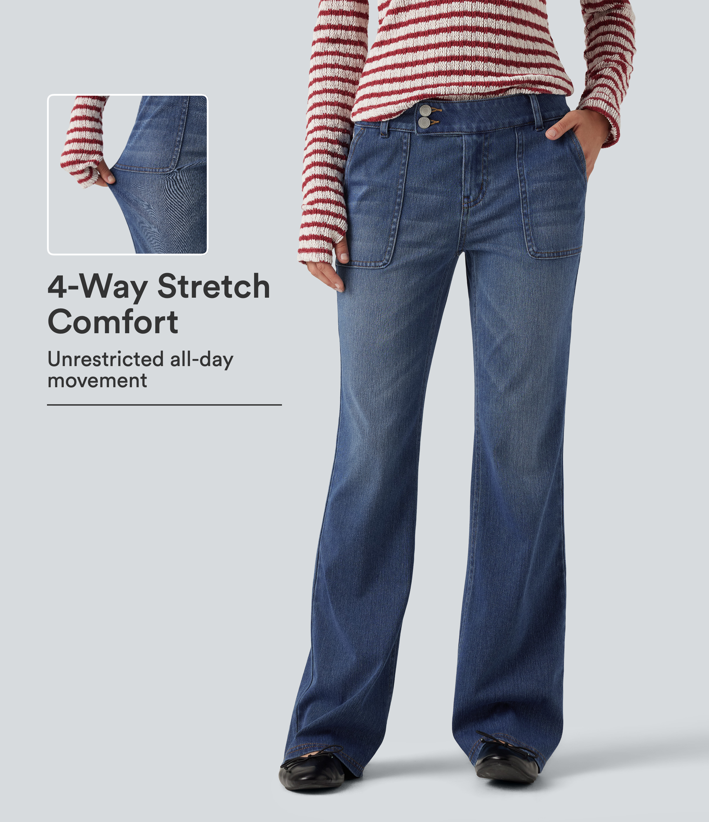 Halara Flex™ jeans casual bootcut de tiro bajo con bolsillos
