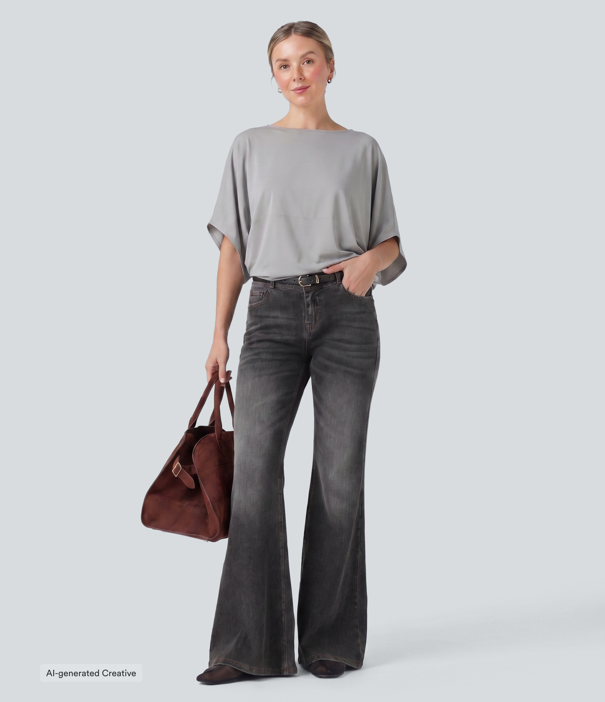 Round Neck Batwing Sleeve Relaxed Casual Top