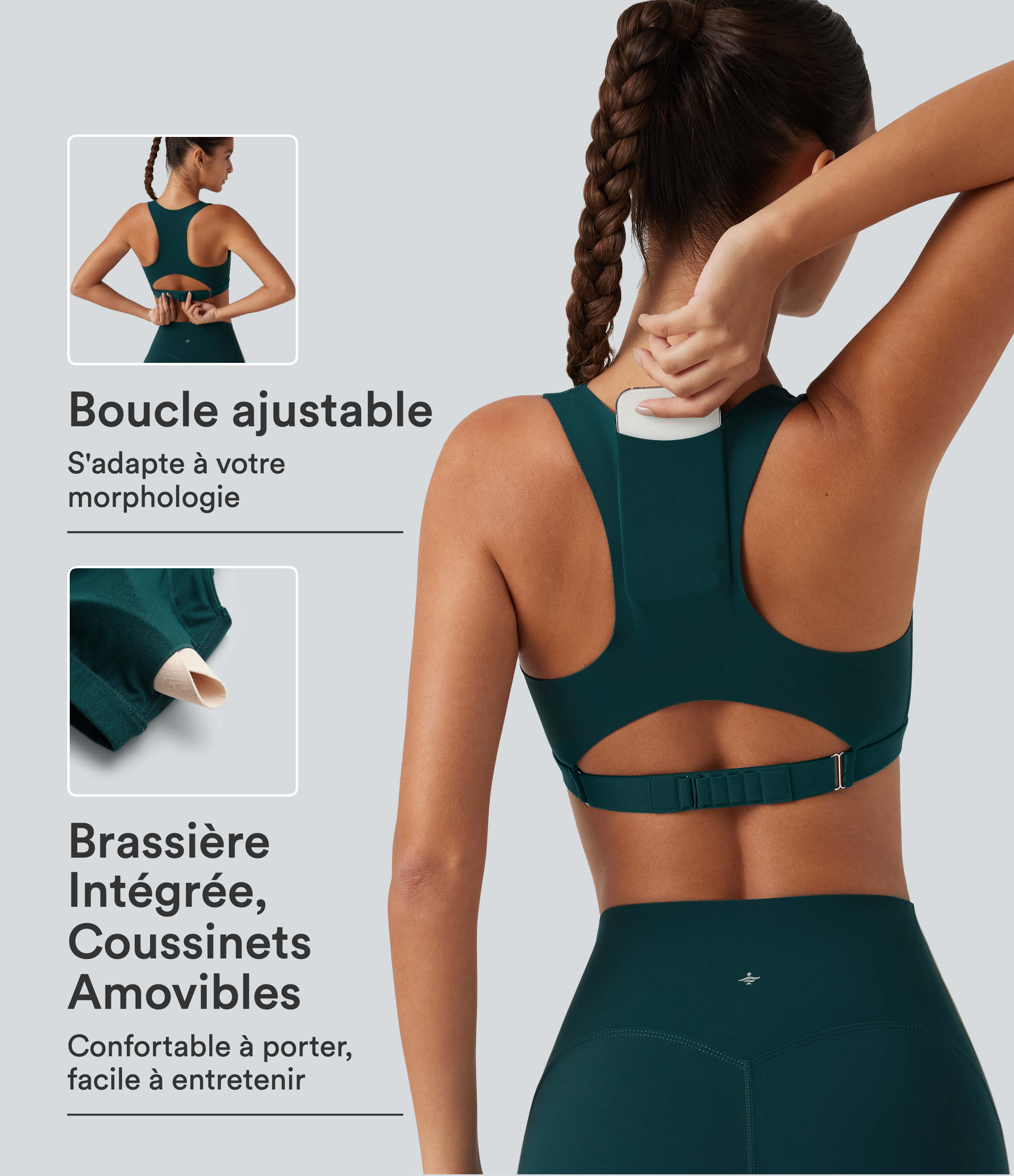Brassière de training Halara UltraSculpt™ à maintien moyen, encolure en U, dos nageur, coussinets amovibles et poche