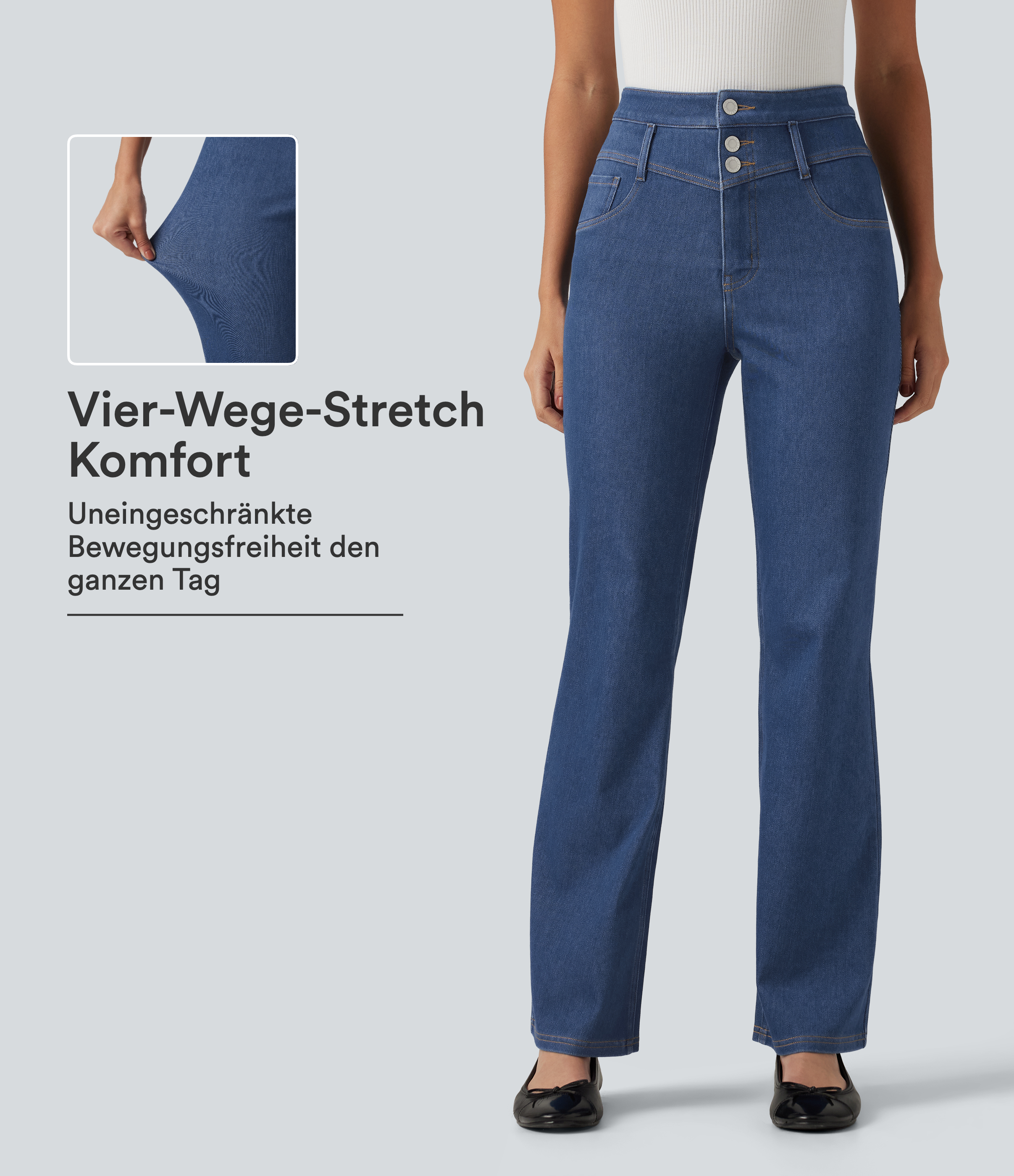 Halara Flex™ - Lässige Bootcut-Jeans mit mittelhohem Bund, Seitentaschen und Bauchkontrolle