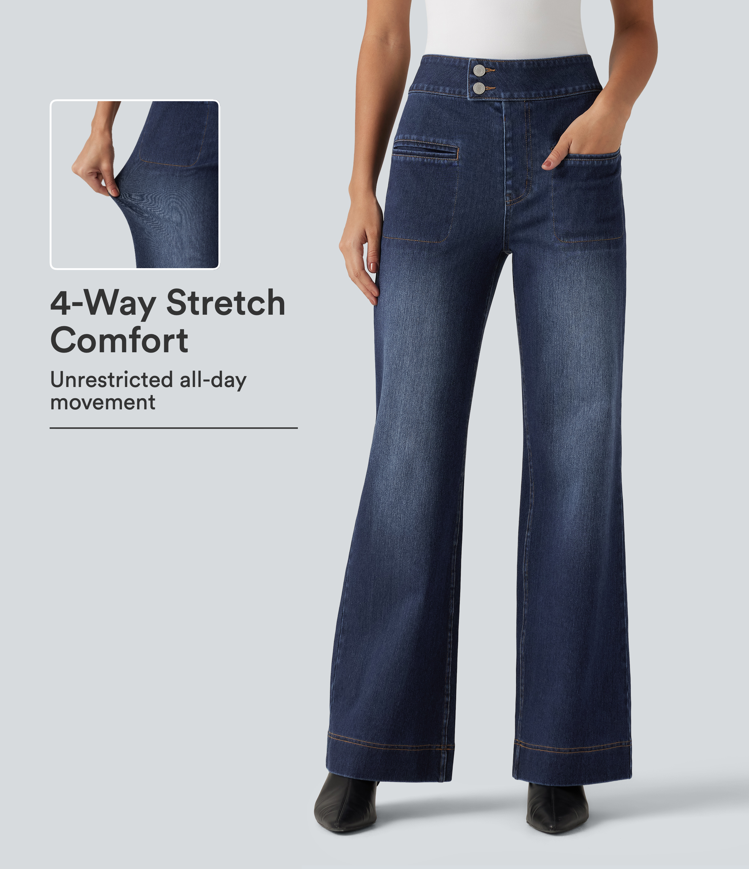 Pageant Blue Denim Halara Flex™ High Waisted Stretchy Knit Straight Leg Casual Jeans with Pockets / 1